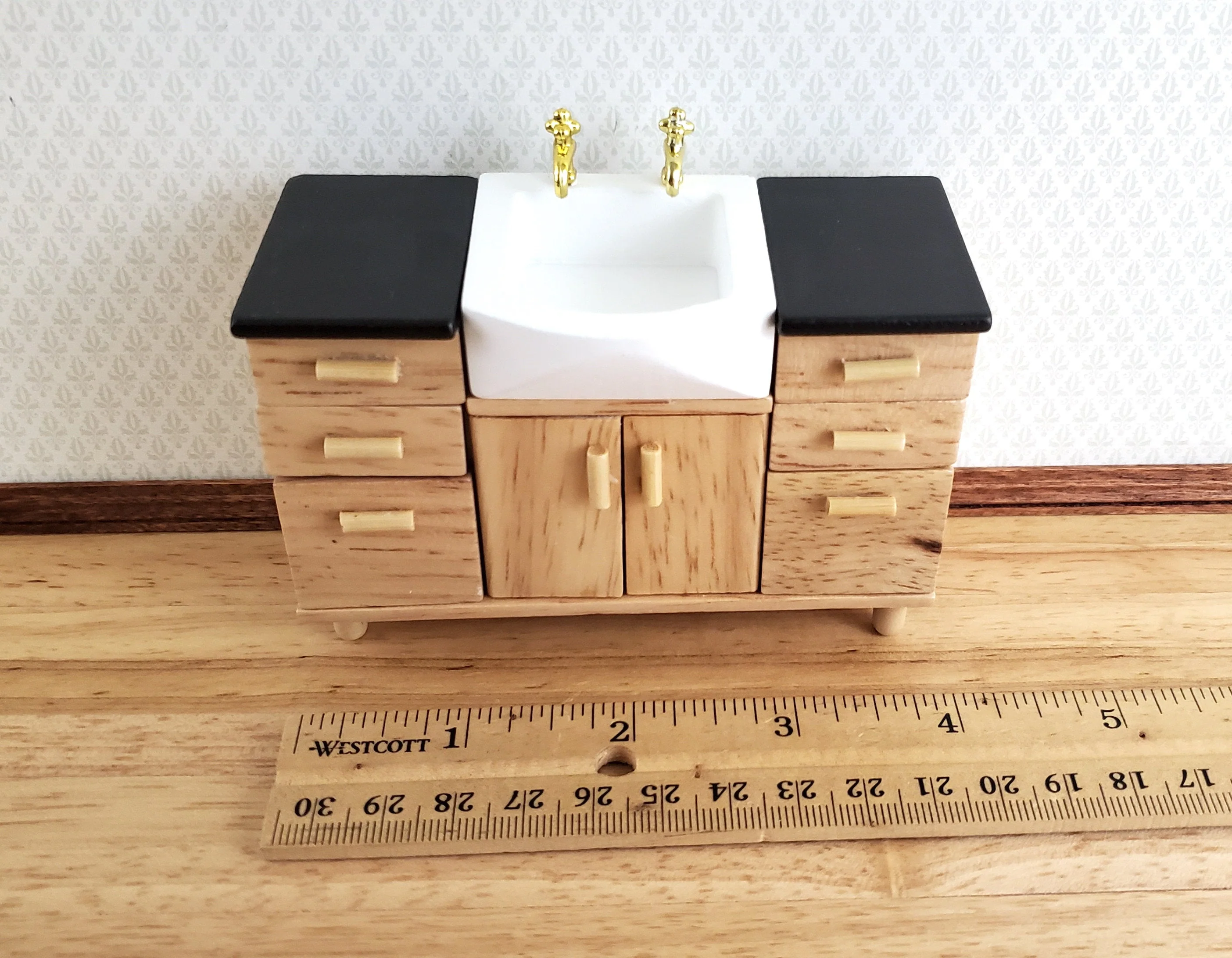 Dollhouse Modern Kitchen or Bathroom Sink Cabinet Light Oak 1:12 Scale Miniature Furniture - Image 4