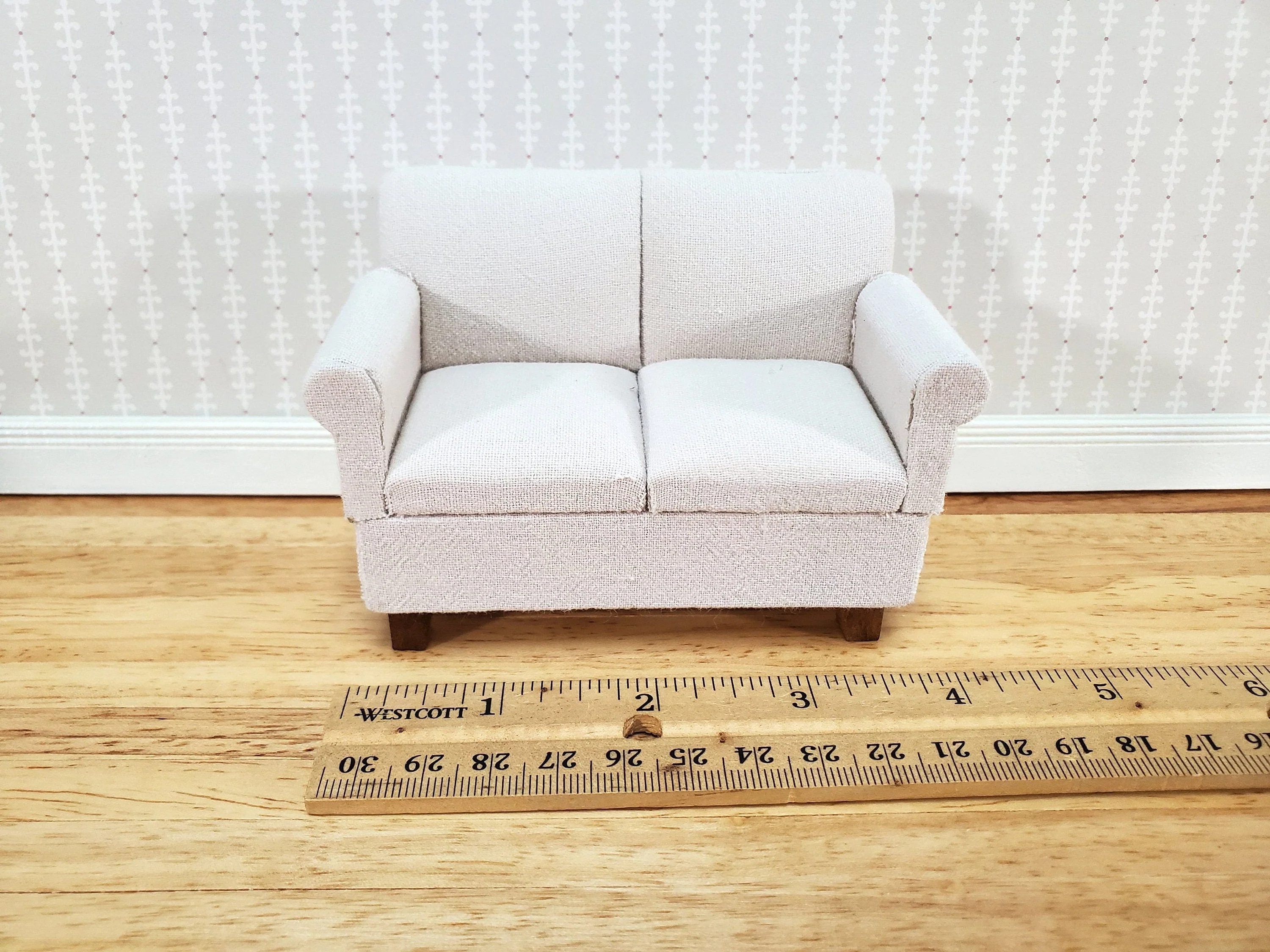 Dollhouse Modern Sofa Cream/Beige Couch Small 1:12 Scale Miniature Furniture - Image 4