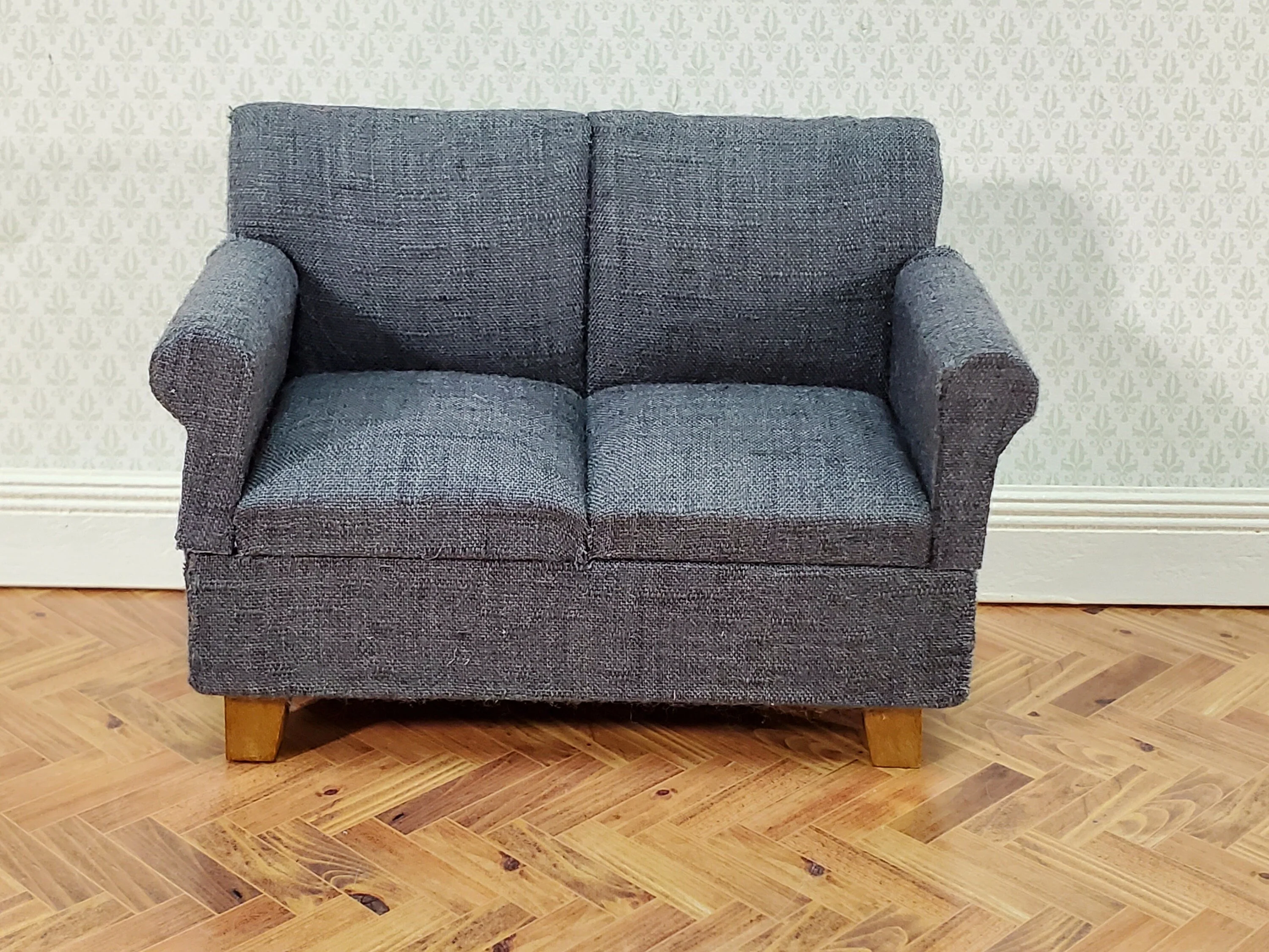 Dollhouse Modern Sofa Loveseat Couch Small Dark Gray 1:12 Scale Miniature Furniture