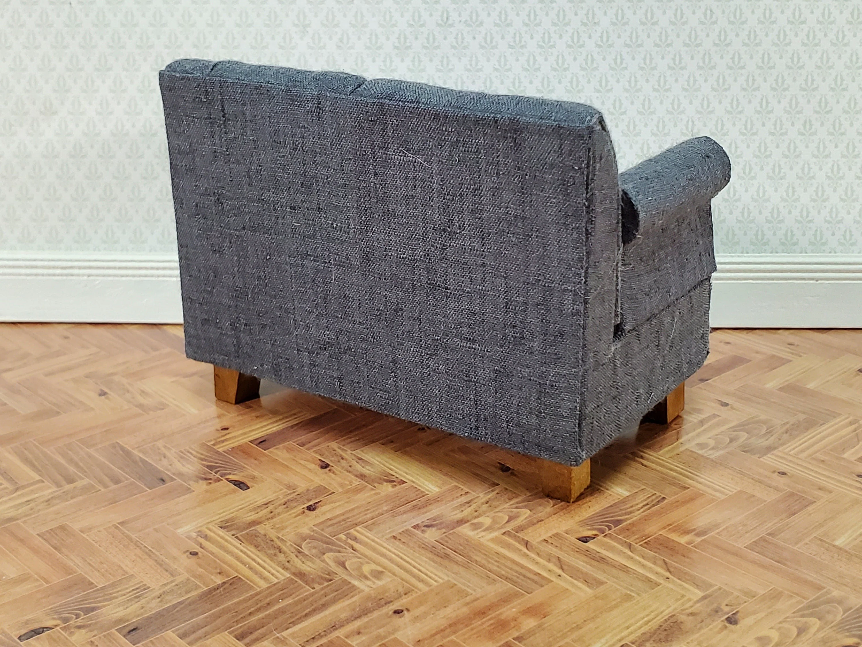 Dollhouse Modern Sofa Loveseat Couch Small Dark Gray 1:12 Scale Miniature Furniture - Image 3