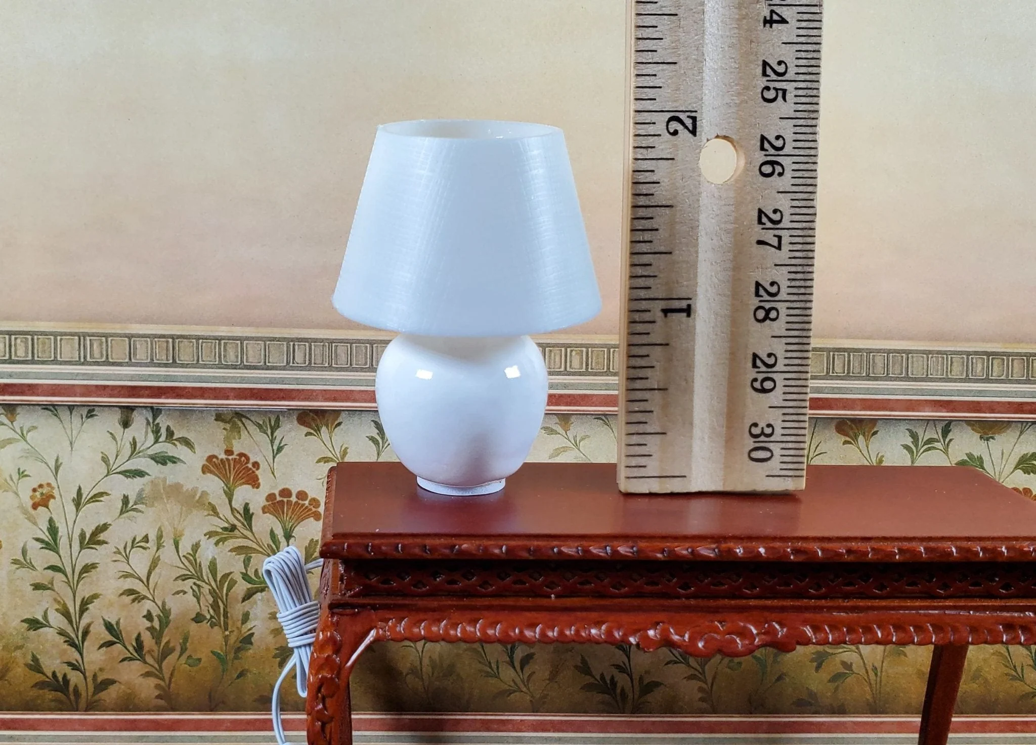 Dollhouse Modern Table Lamp White Ceramic Base 1:12 Scale 12 volt with Plug - Image 3