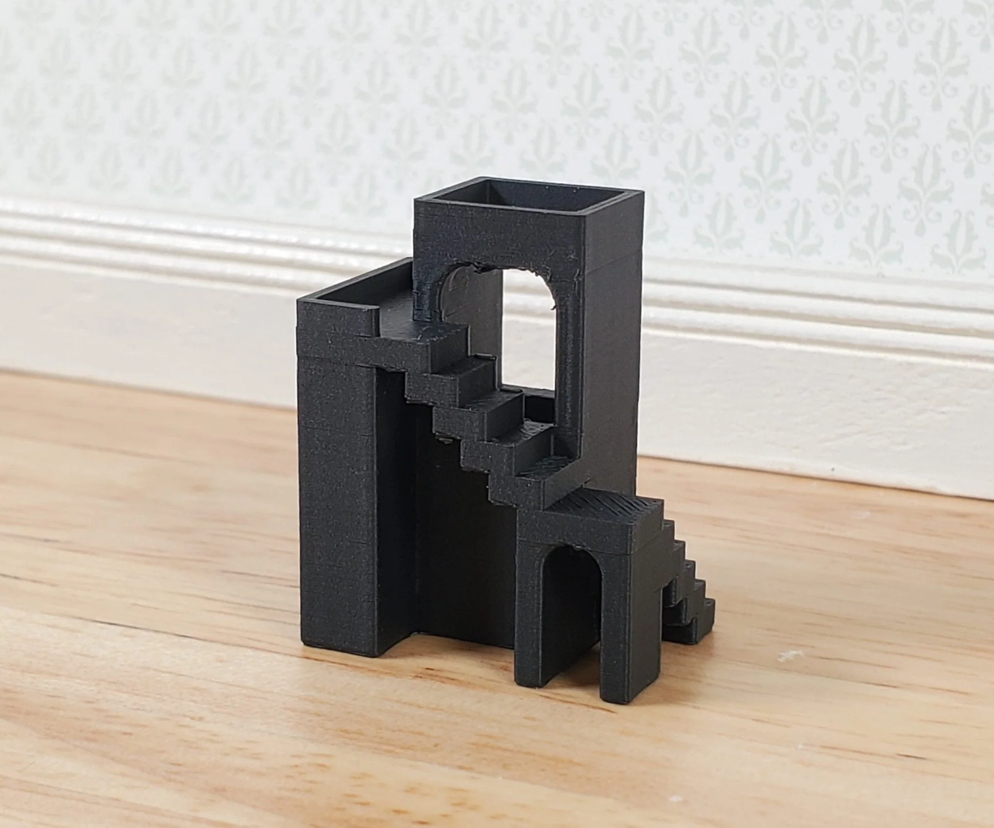 Dollhouse Modern Vase Sculpture Tower of Stairs 1:12 Scale Miniature Black
