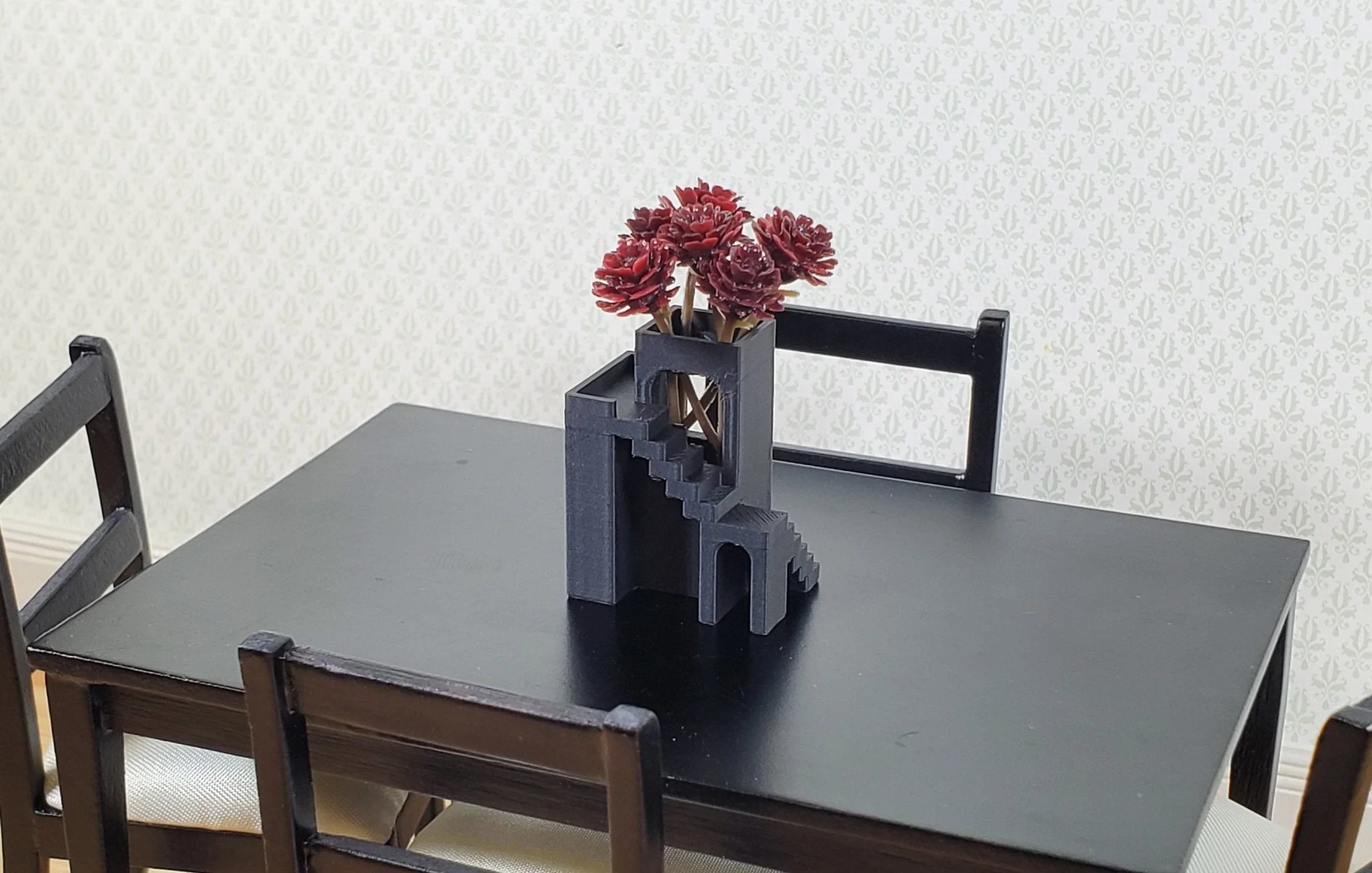 Dollhouse Modern Vase Sculpture Tower of Stairs 1:12 Scale Miniature Black - Image 4