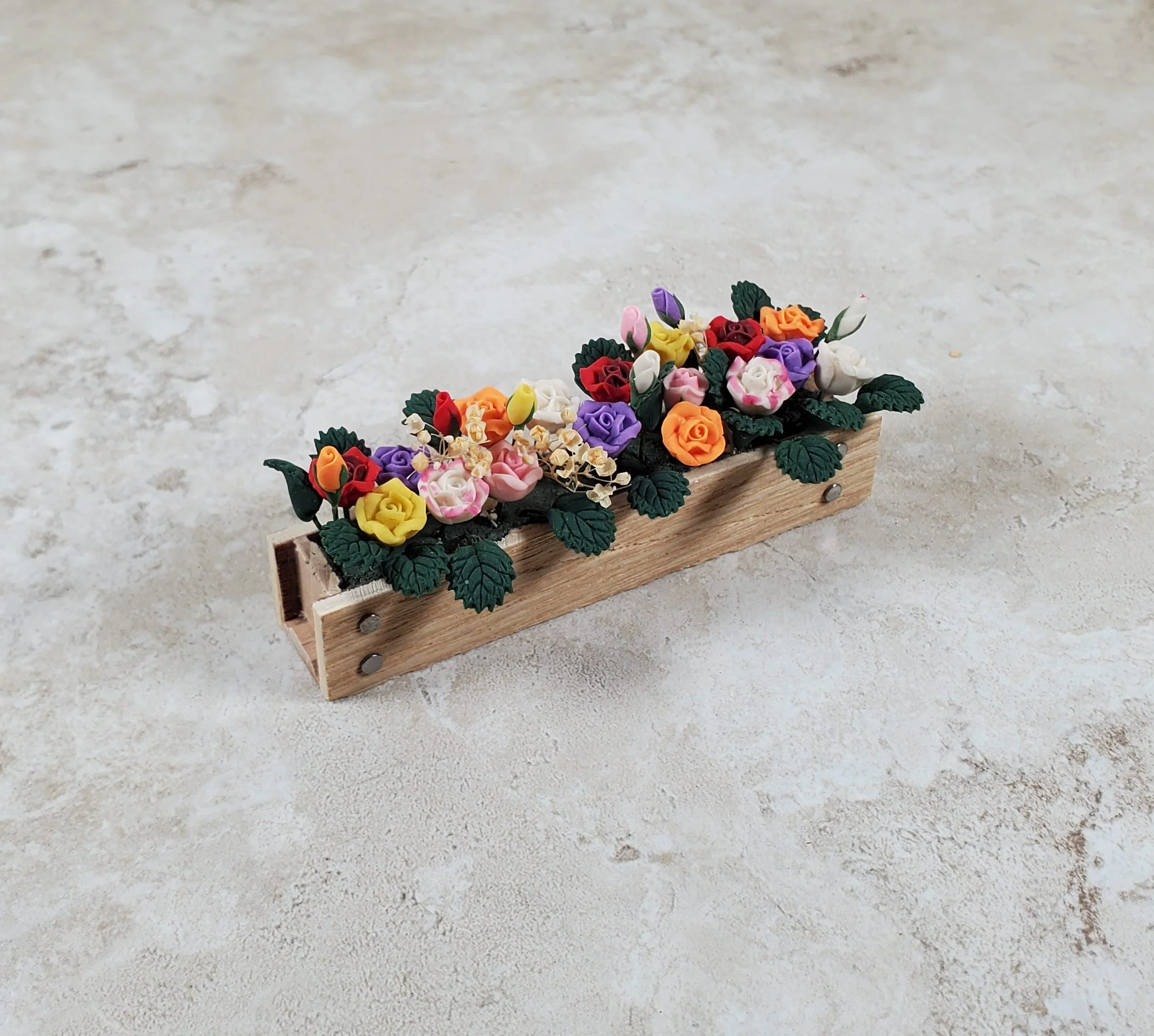 Dollhouse Multi Colored Roses in a 3.25" Window Box Planter 1:12 Scale Miniature - Image 2