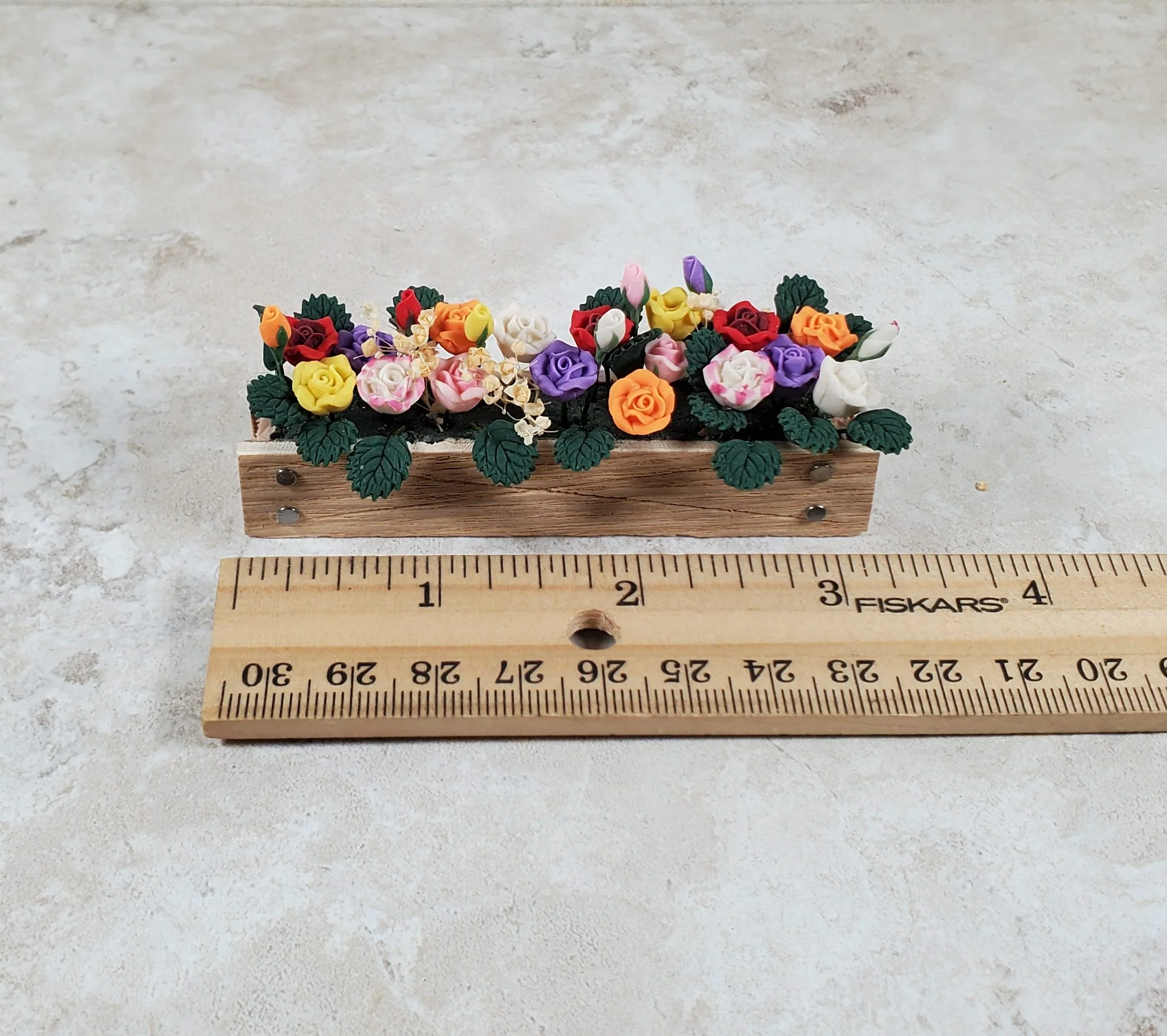 Dollhouse Multi Colored Roses in a 3.25" Window Box Planter 1:12 Scale Miniature - Image 3