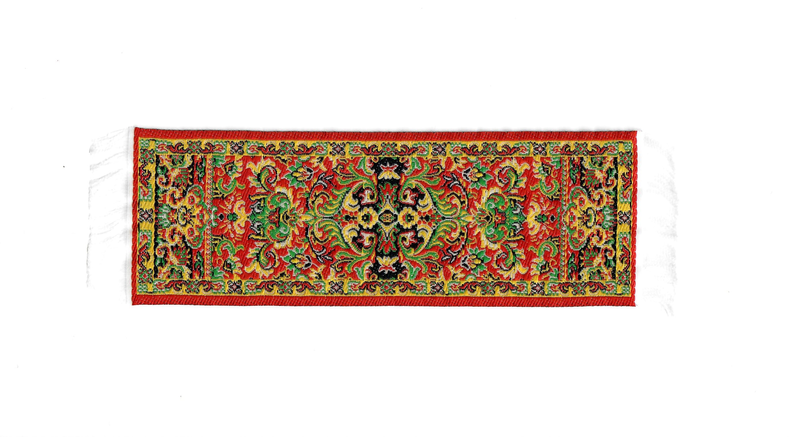 Dollhouse Narrow Carpet Rug Runner Red Gold Black Woven Fabric 1:12 Scale