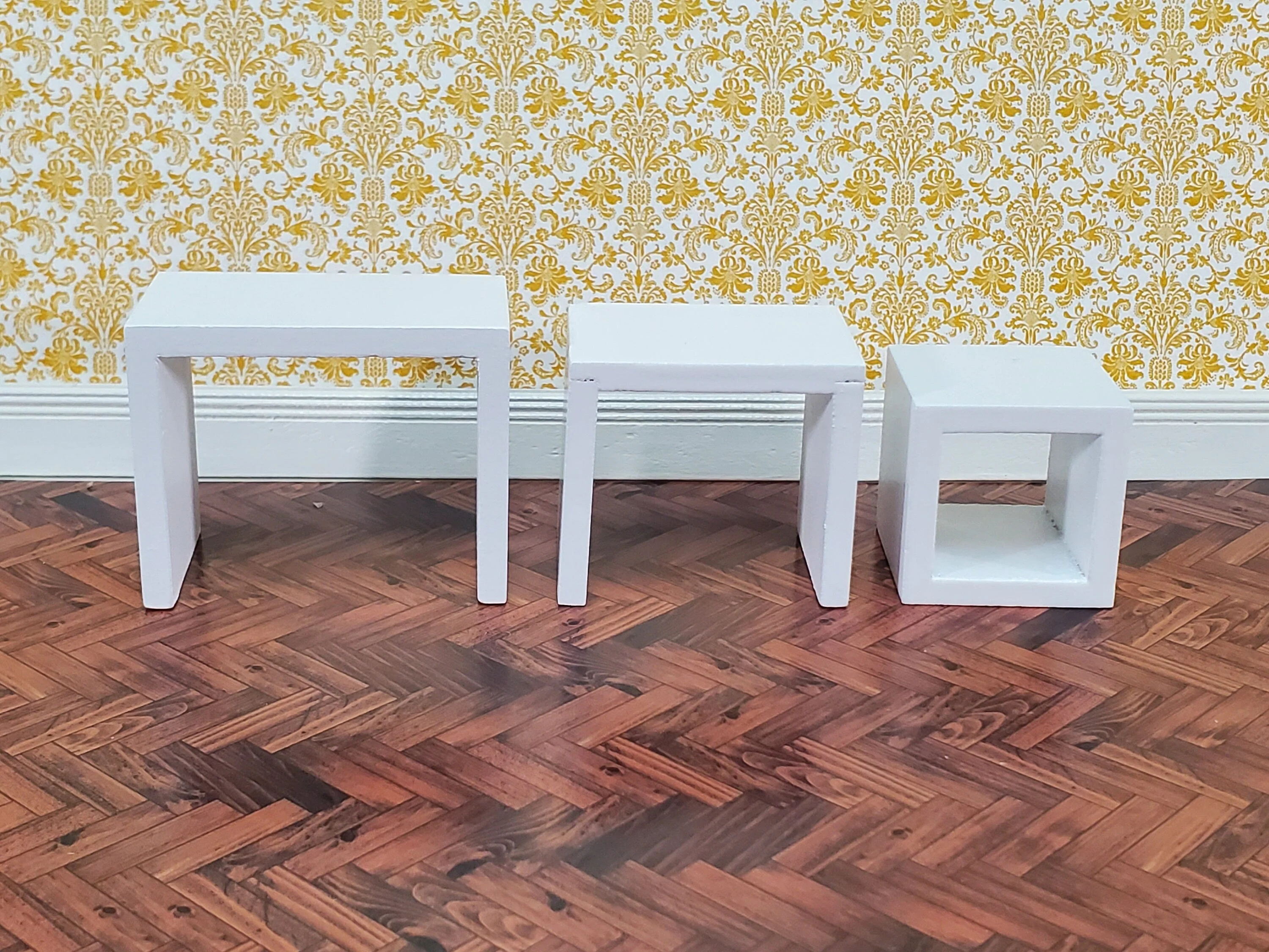 Dollhouse Nesting Tables Set of 3 Square Modern White 1:12 Scale Miniature Furniture - Image 2