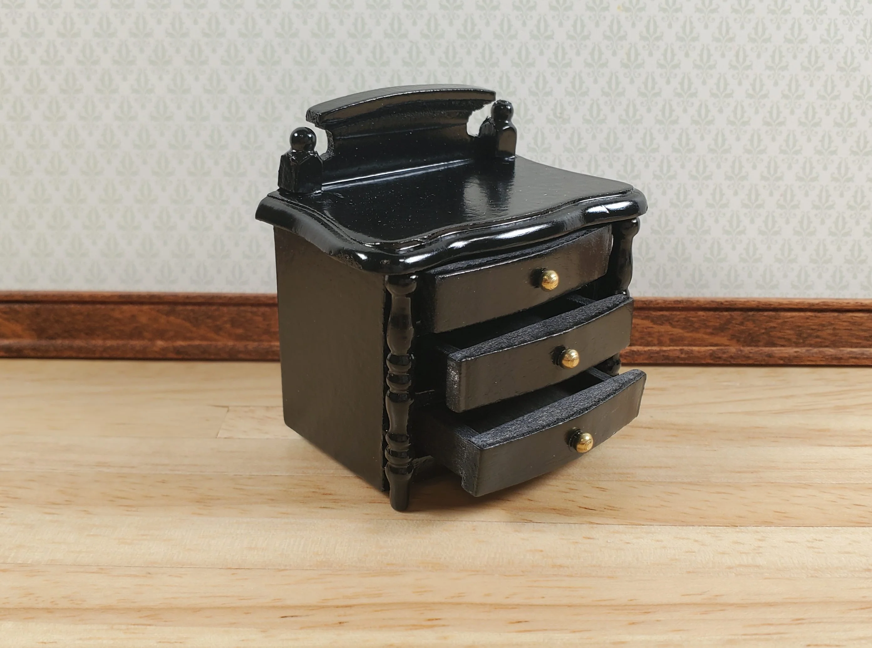 Dollhouse Night Stand Side Table Black 3 Drawers 1:12 Scale Wood Miniature - Image 2