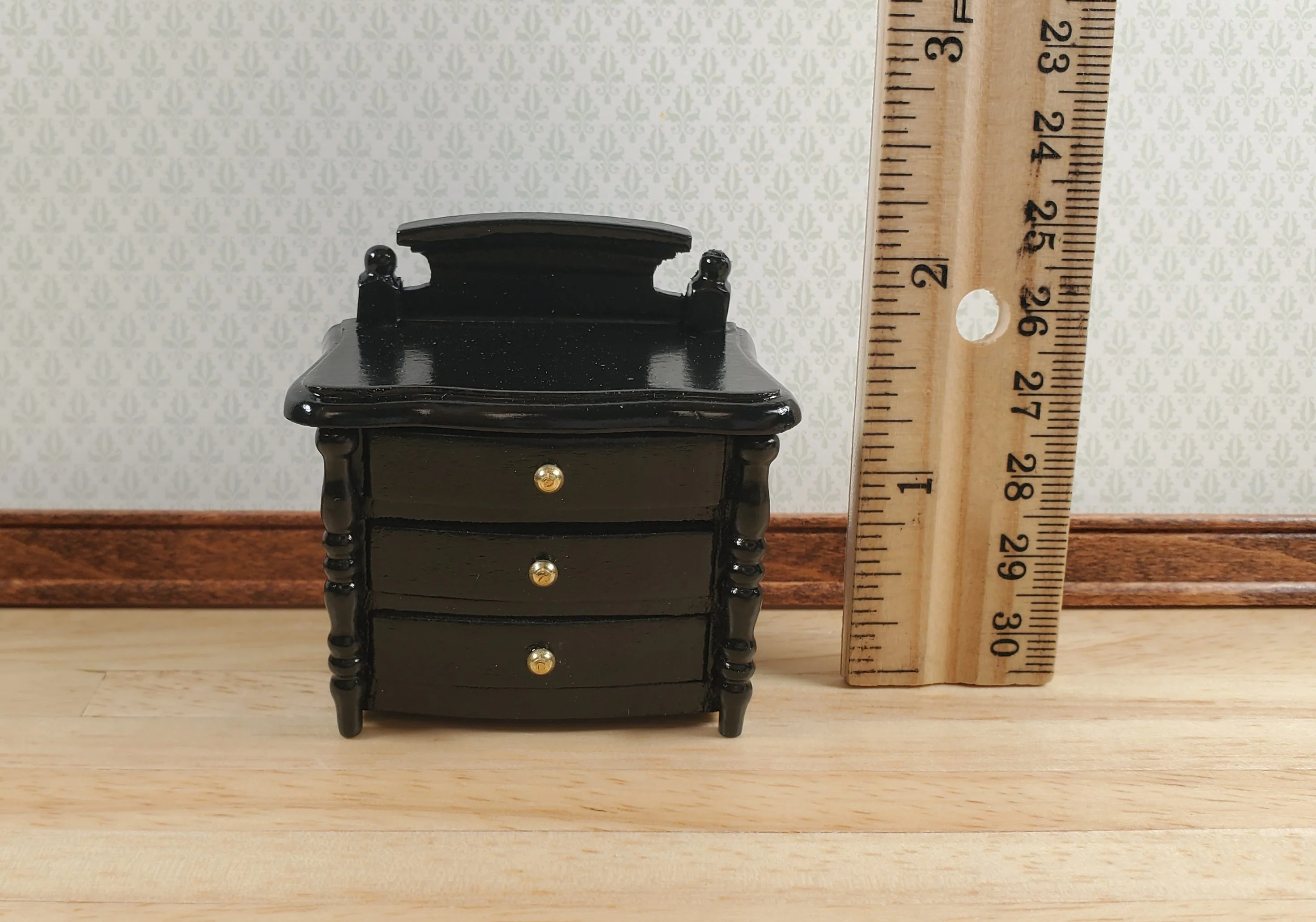 Dollhouse Night Stand Side Table Black 3 Drawers 1:12 Scale Wood Miniature - Image 4