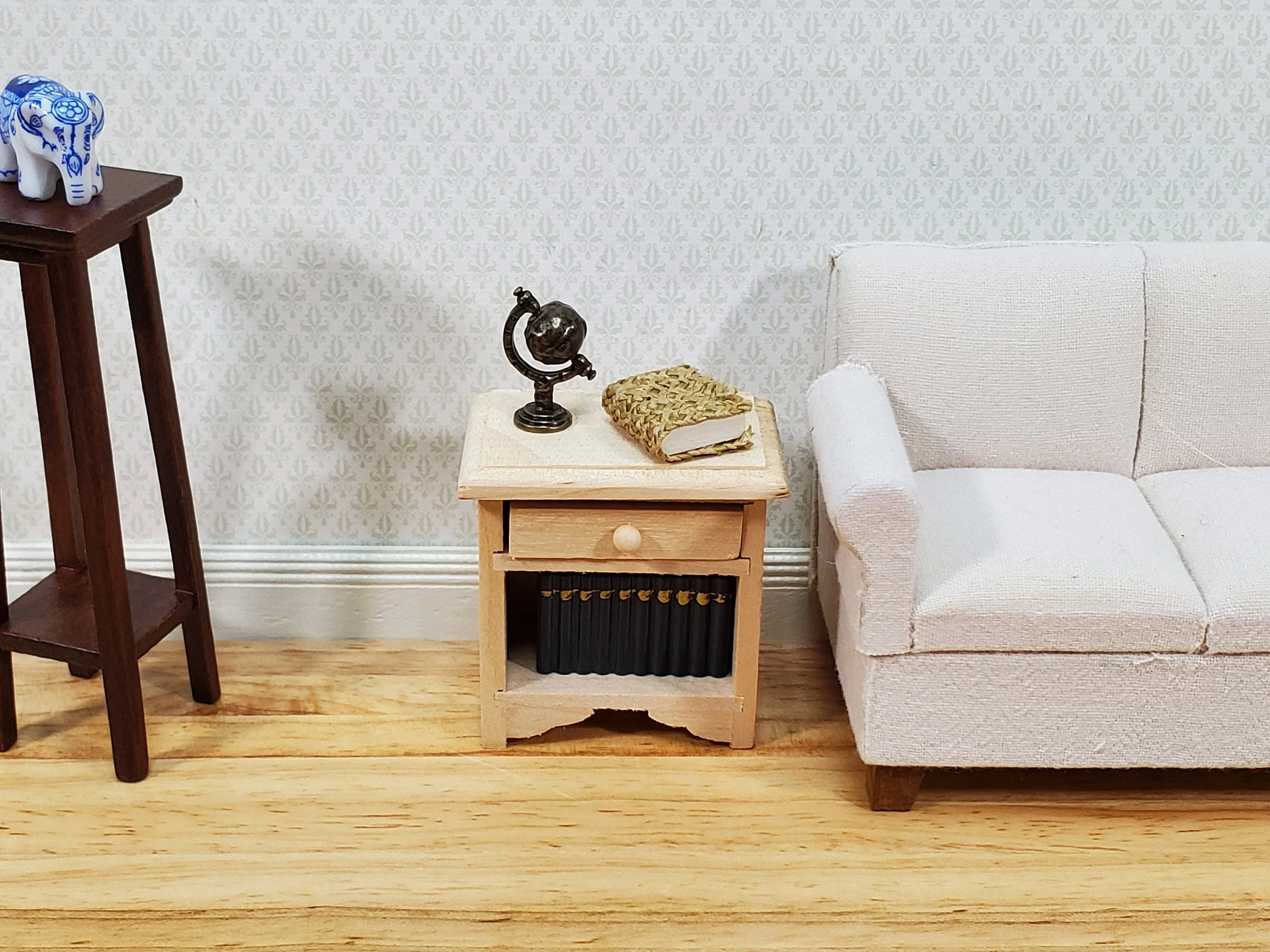Dollhouse Nightstand Side Table with Drawer Unpainted Wood 1:12 Scale Miniature Furniture - Image 3