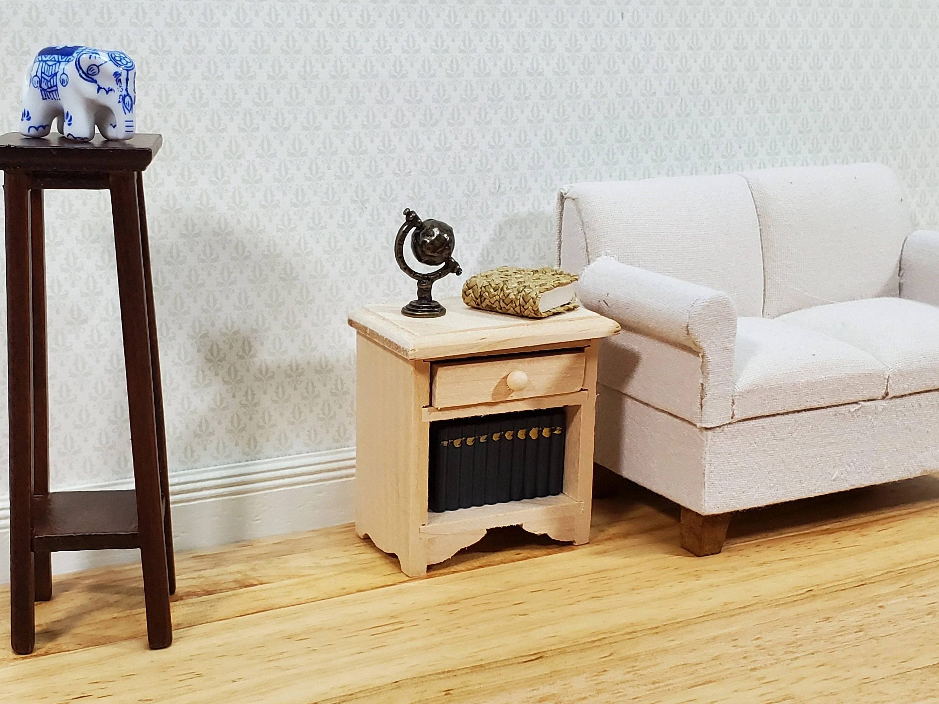 Dollhouse Nightstand Side Table with Drawer Unpainted Wood 1:12 Scale Miniature Furniture - Image 4