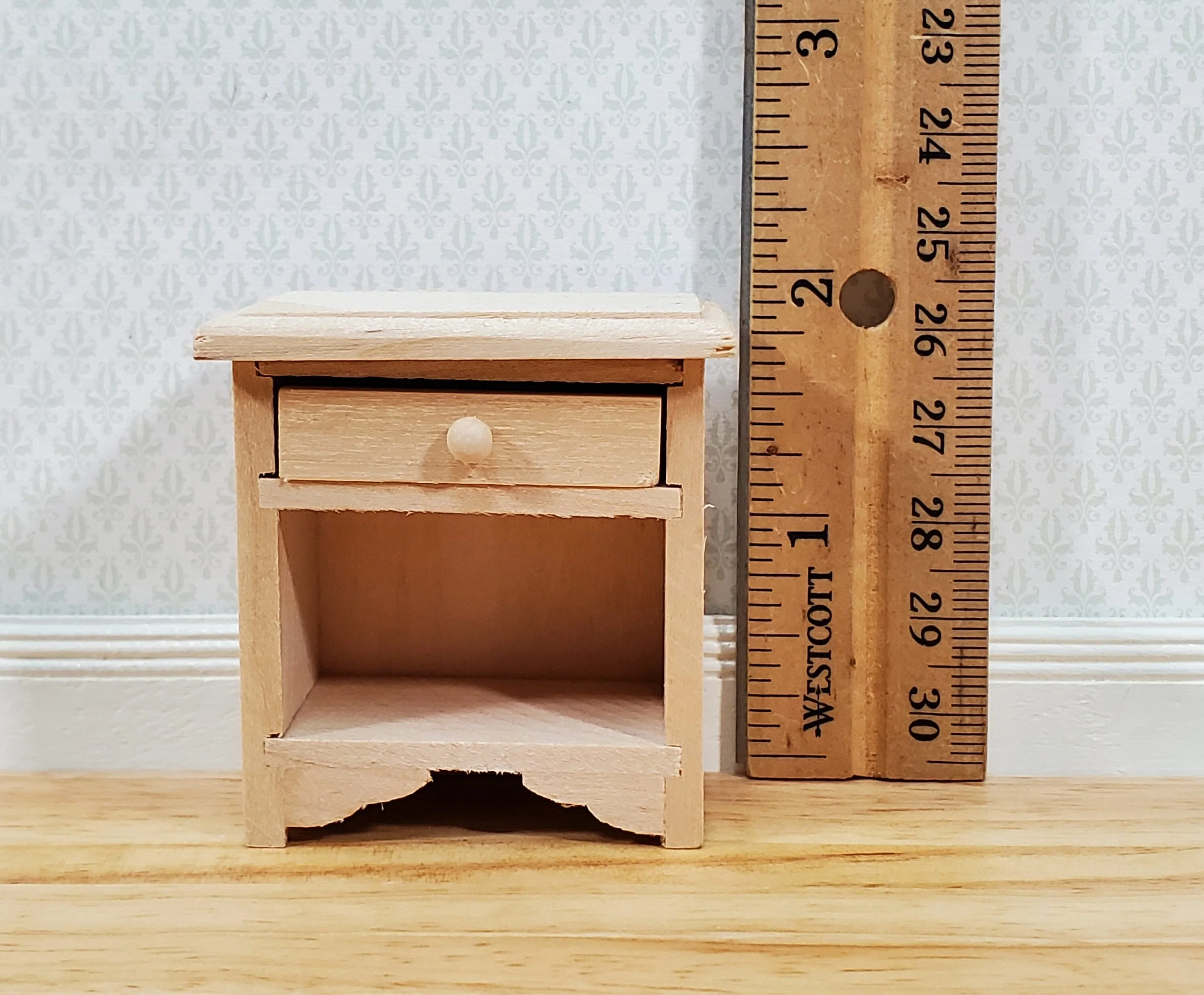 Dollhouse Nightstand Side Table with Drawer Unpainted Wood 1:12 Scale Miniature Furniture - Image 5