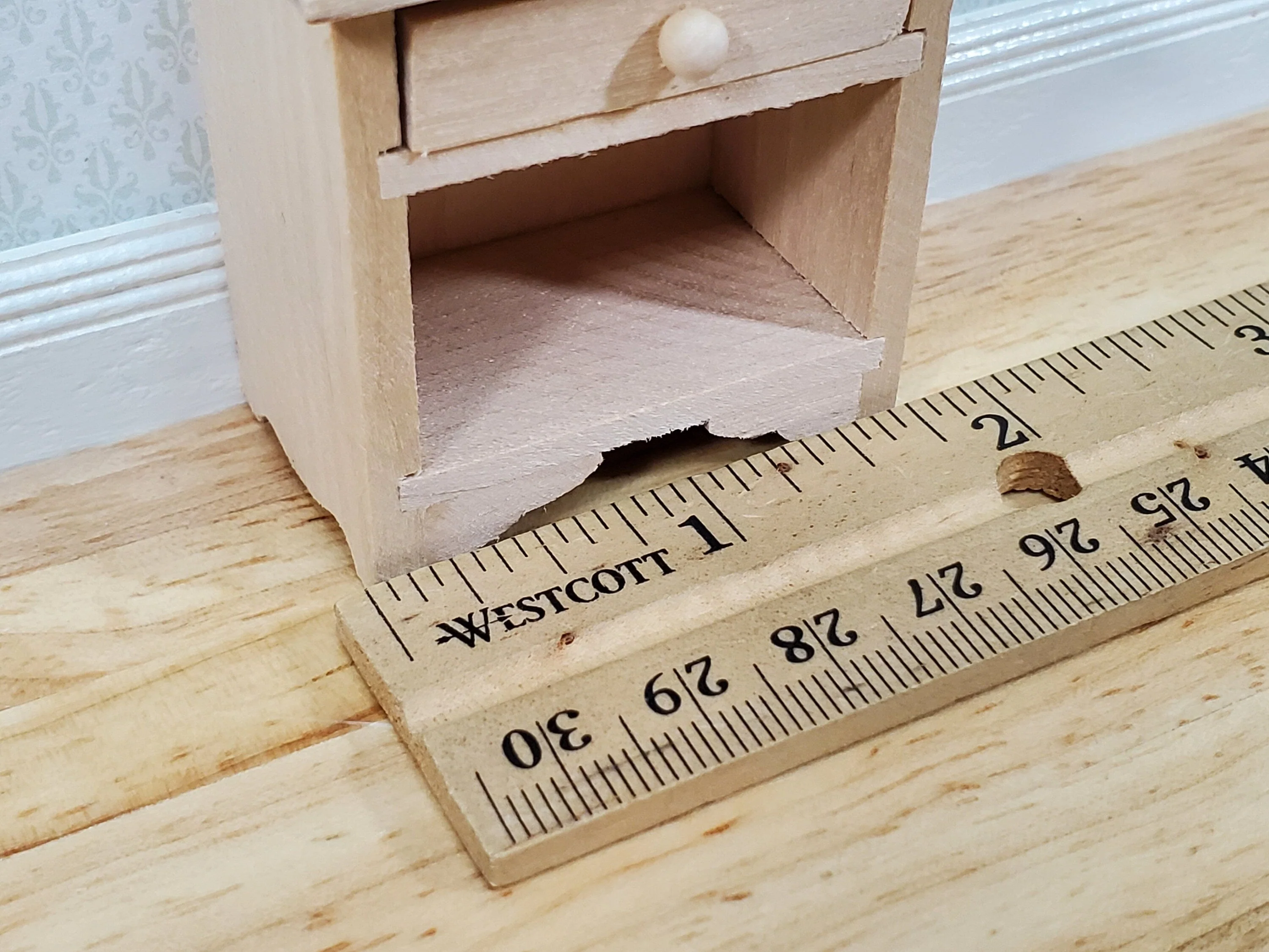 Dollhouse Nightstand Side Table with Drawer Unpainted Wood 1:12 Scale Miniature Furniture - Image 6