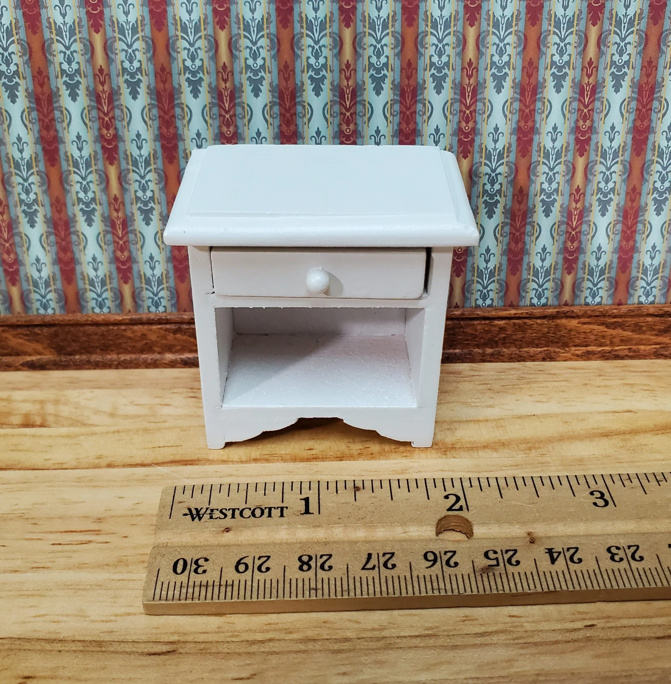 Dollhouse Nightstand Side Table with Drawer White Wood 1:12 Scale Miniature Furniture - Image 5