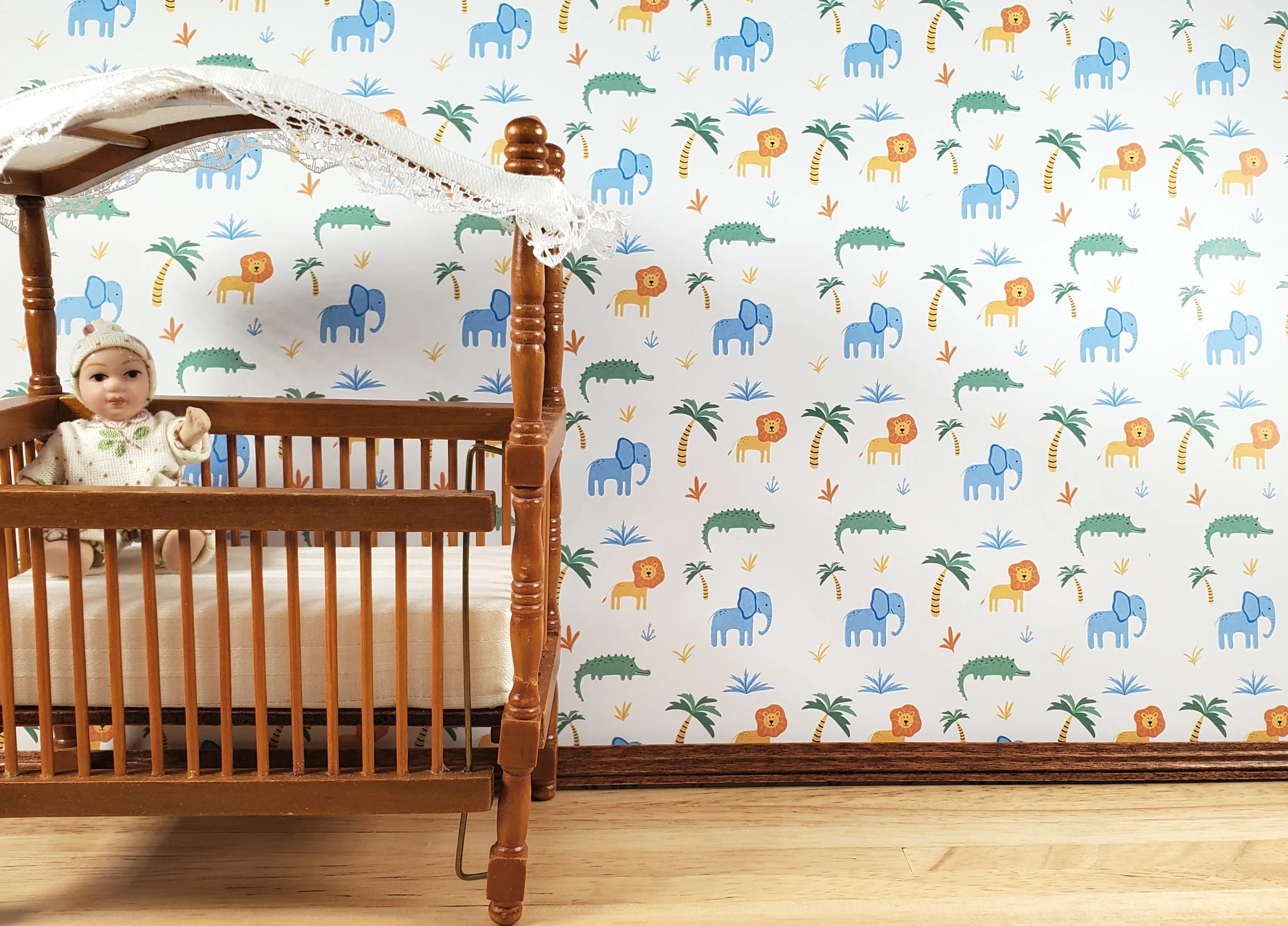Dollhouse Nursery Safari Wallpaper 3 Sheets Elephants Lions 1:12 Scale Miniature - Image 2