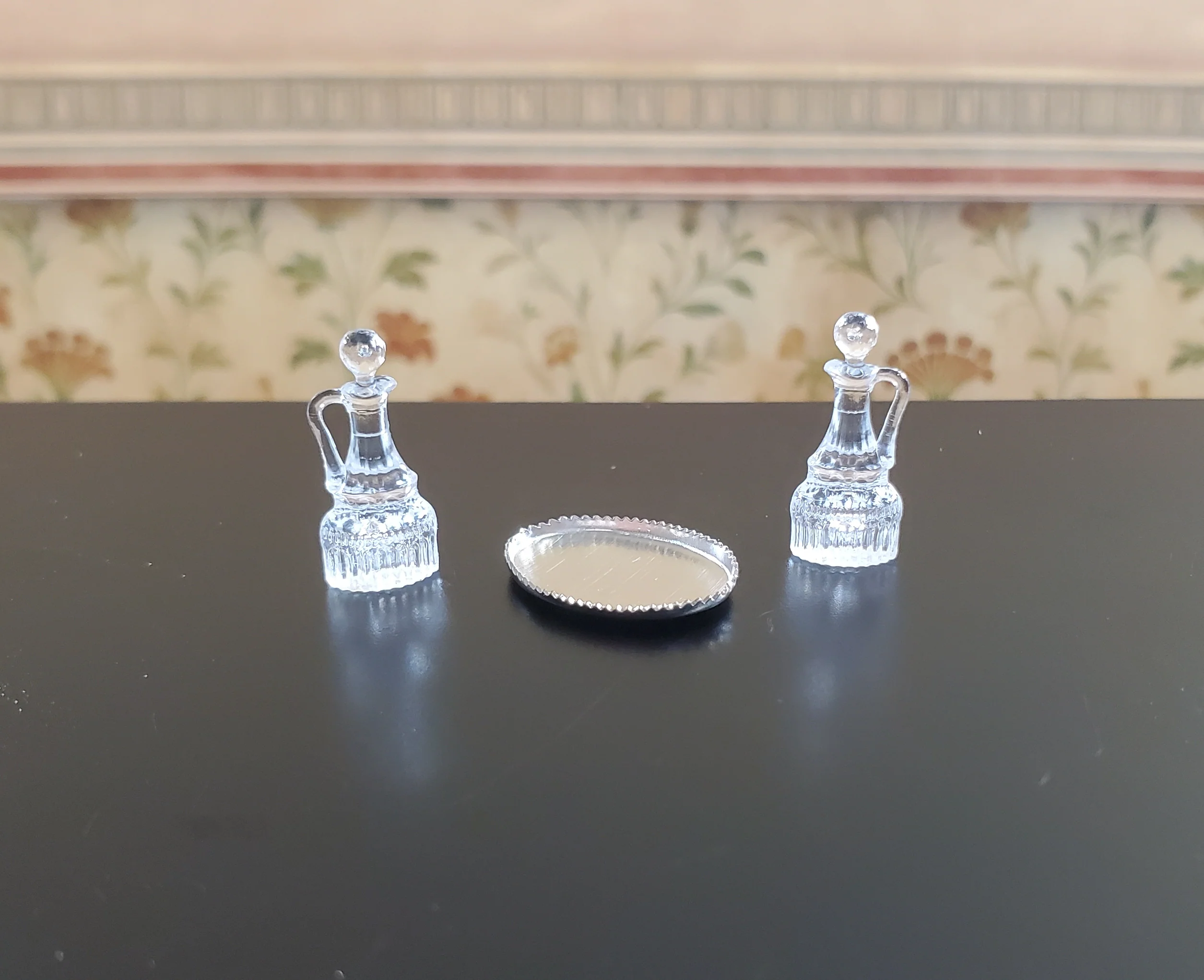 Dollhouse Oil & Vinegar Cruet Set on Silver Tray Chrysnbon 1:12 Scale Miniature