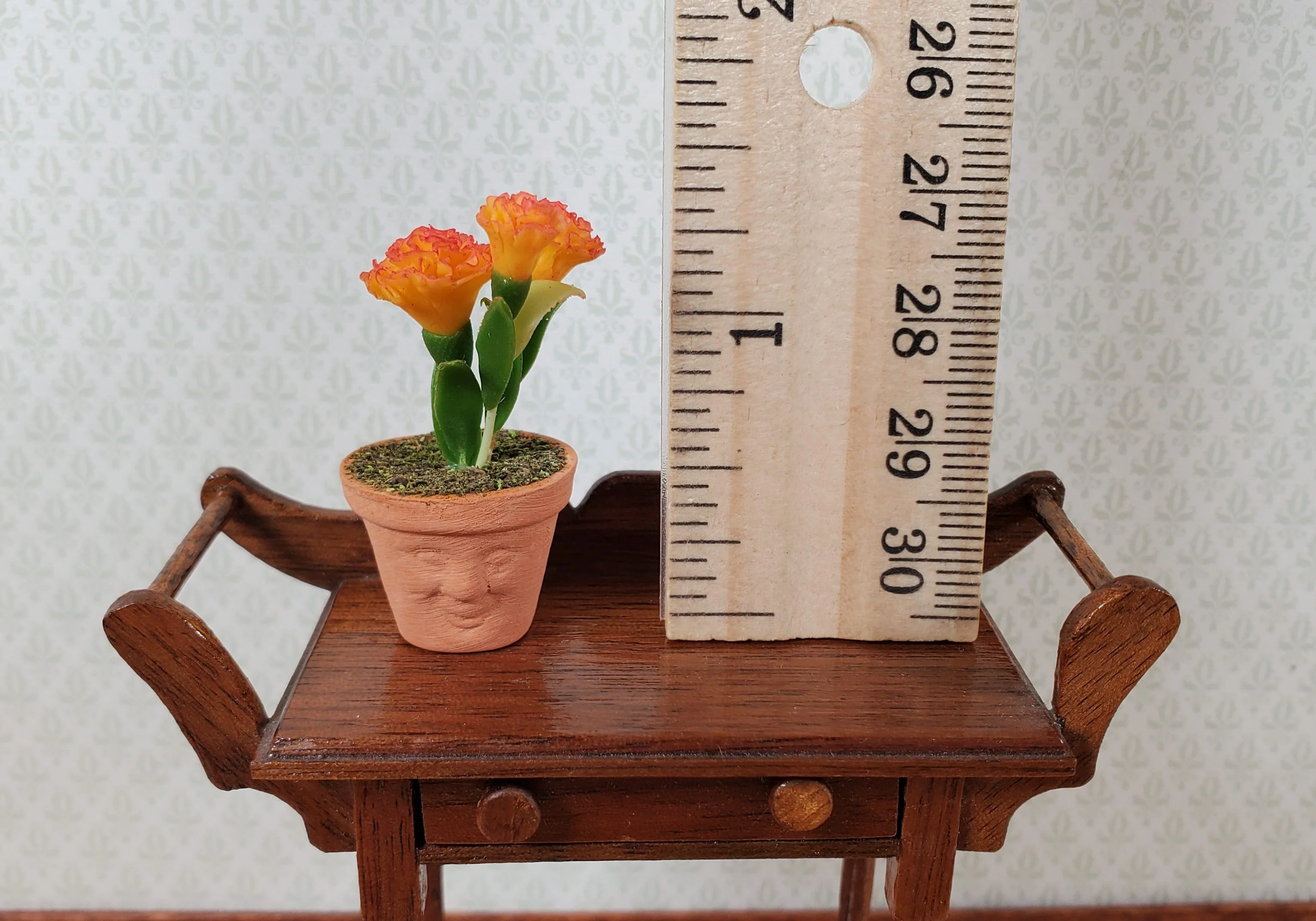 Dollhouse Orange Carnations in Sweet Faced Terra Cotta Planter 1:12 Scale - Image 3