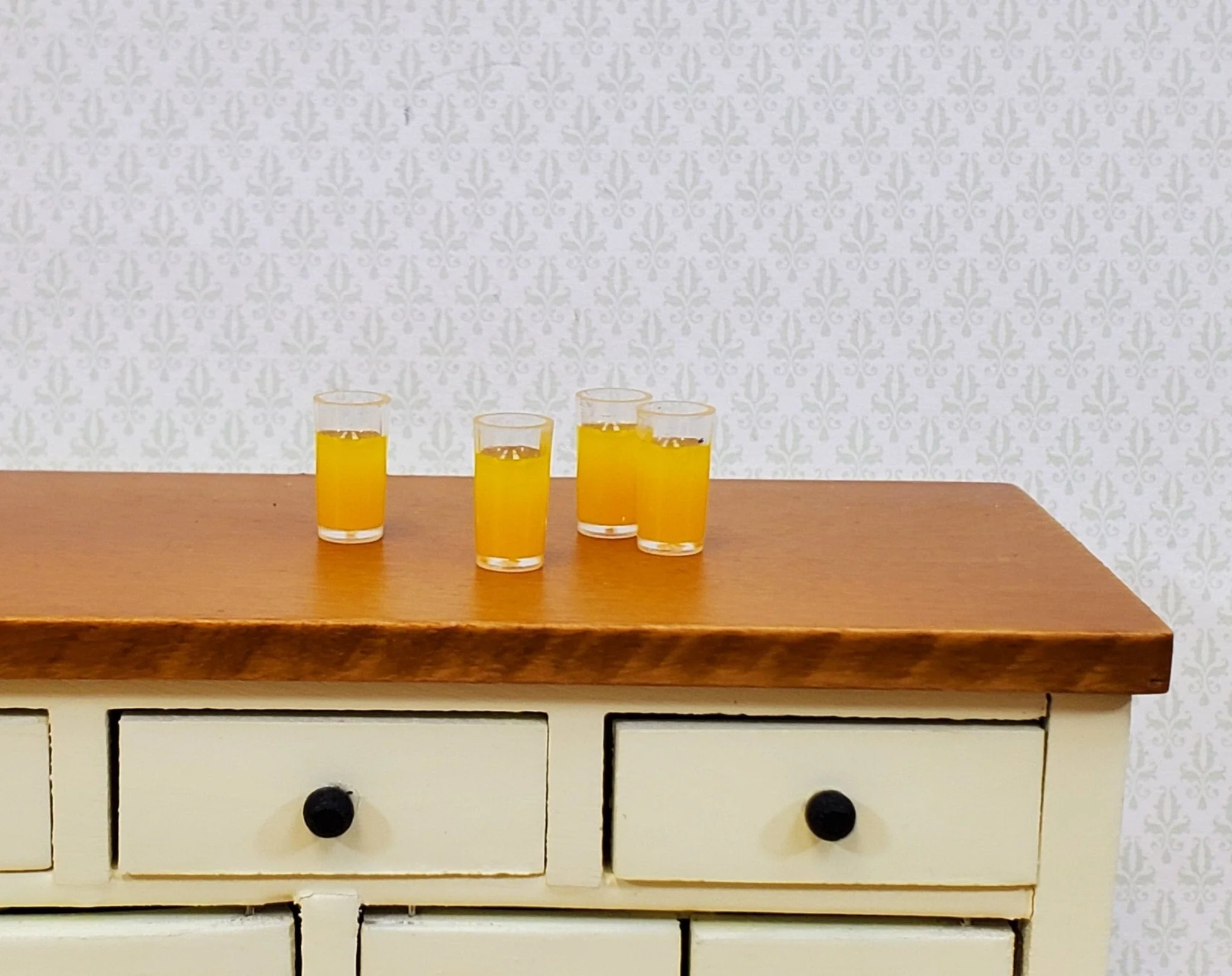 Dollhouse Orange Juice OJ 4 Filled Glassed 1:12 Scale Miniature Food Kitchen