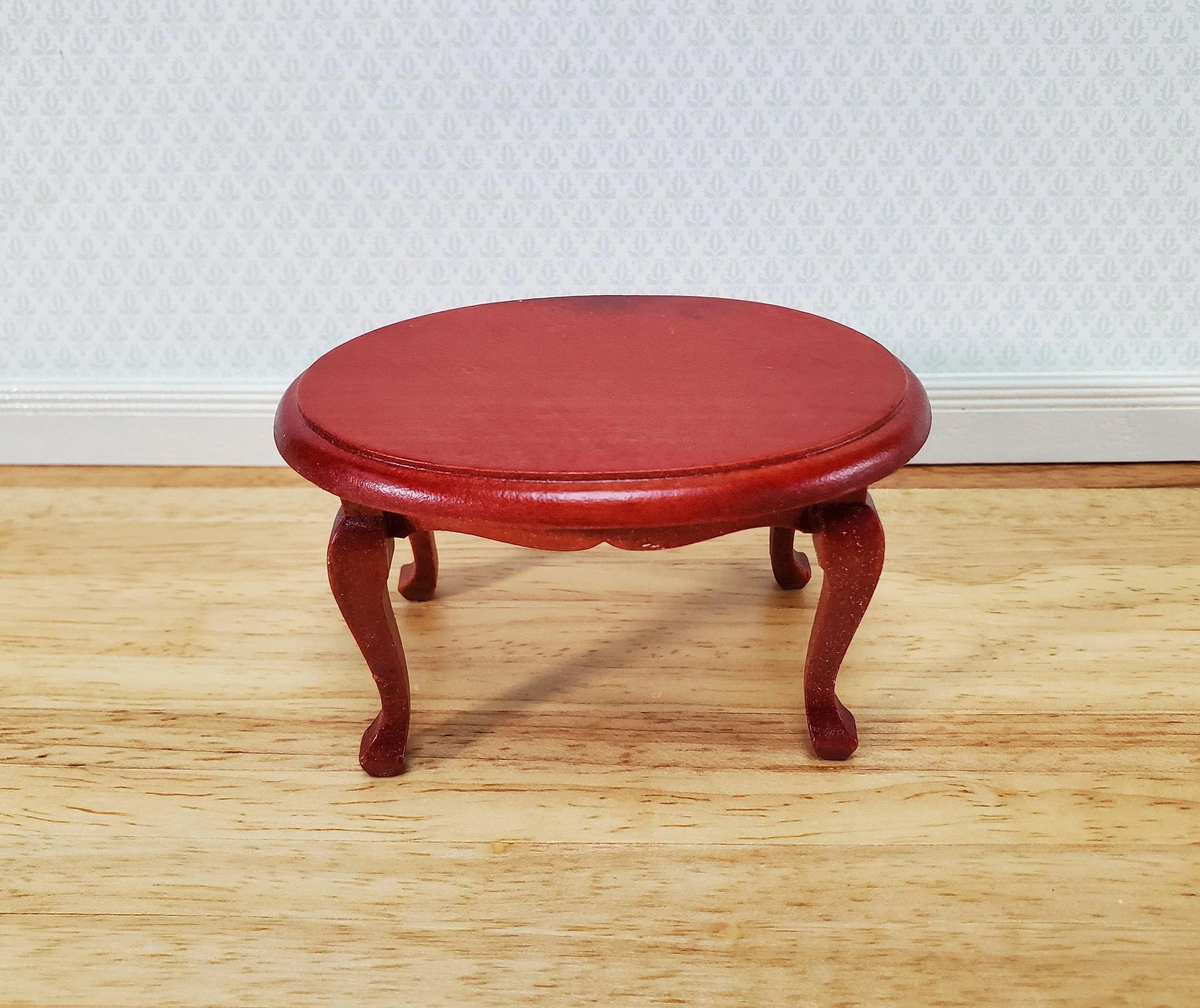 Dollhouse Oval Coffee Table Mahogany Finish 1:12 Scale Miniature Furniture - Image 2