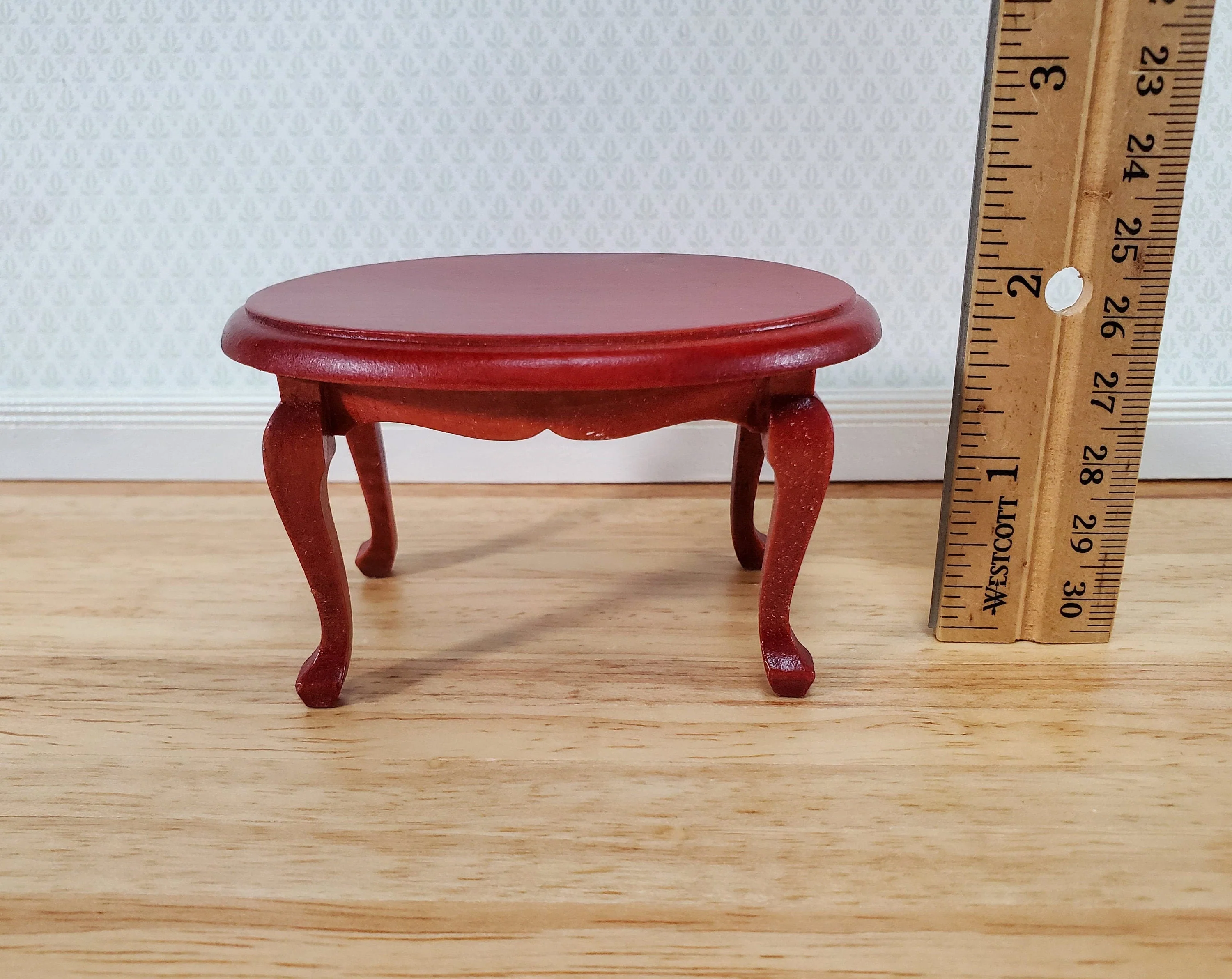 Dollhouse Oval Coffee Table Mahogany Finish 1:12 Scale Miniature Furniture - Image 3