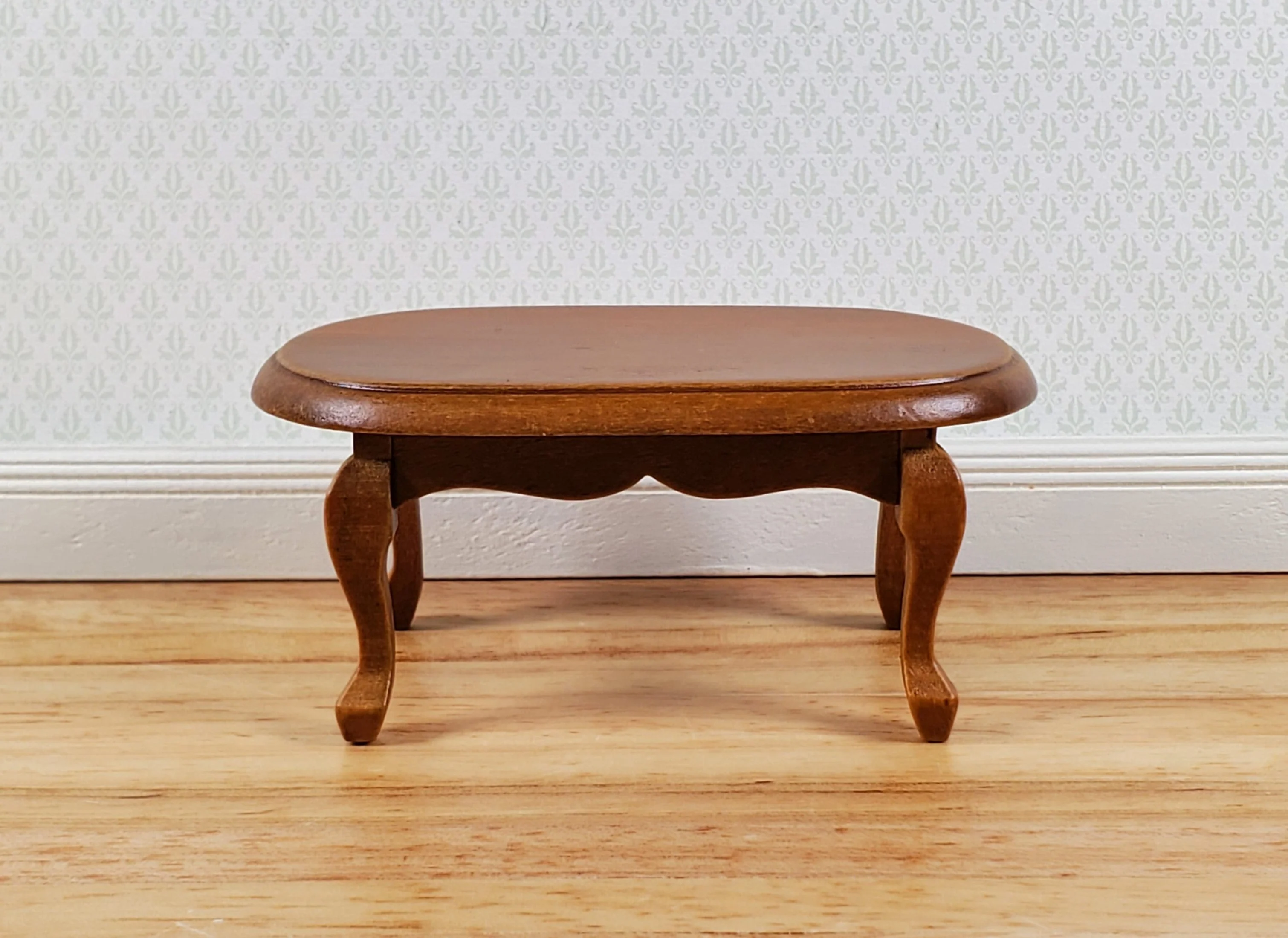 Dollhouse Oval Coffee Table Walnut Finish 1:12 Scale Miniature Furniture - Image 2