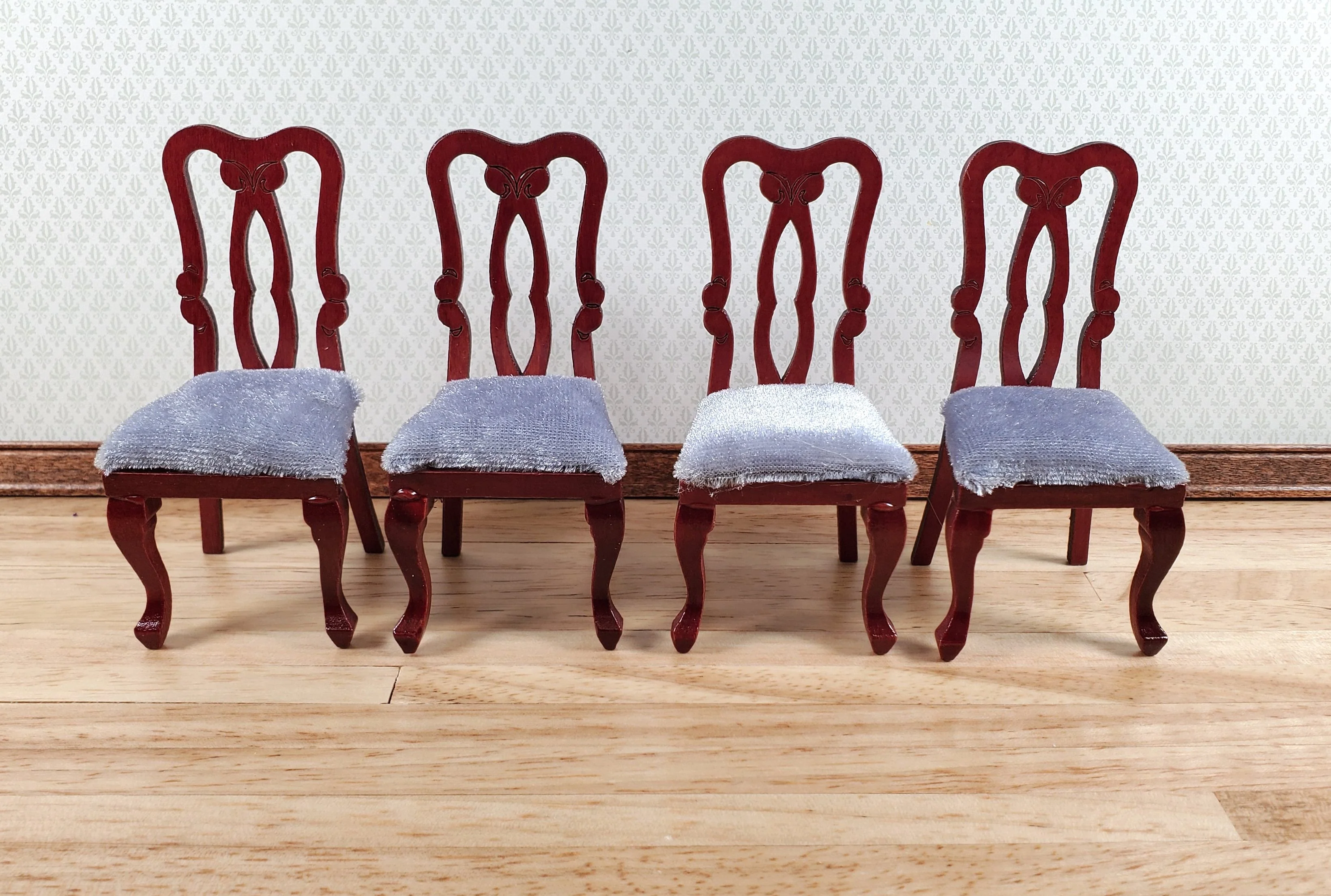 Dollhouse Oval Dining Room Table 4 Chairs Mahogany Finish 1:12 Scale Furniture - Image 3
