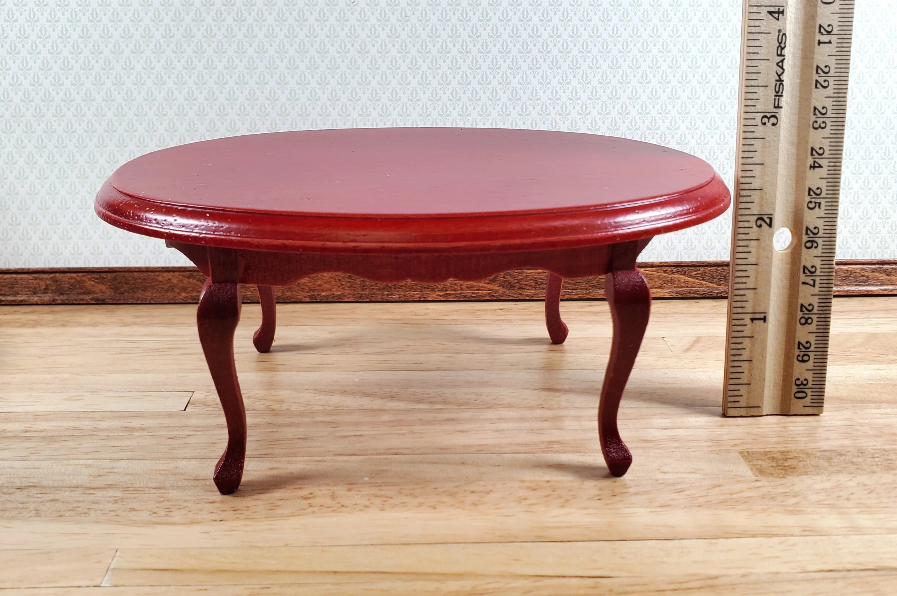 Dollhouse Oval Dining Room Table 4 Chairs Mahogany Finish 1:12 Scale Furniture - Image 5
