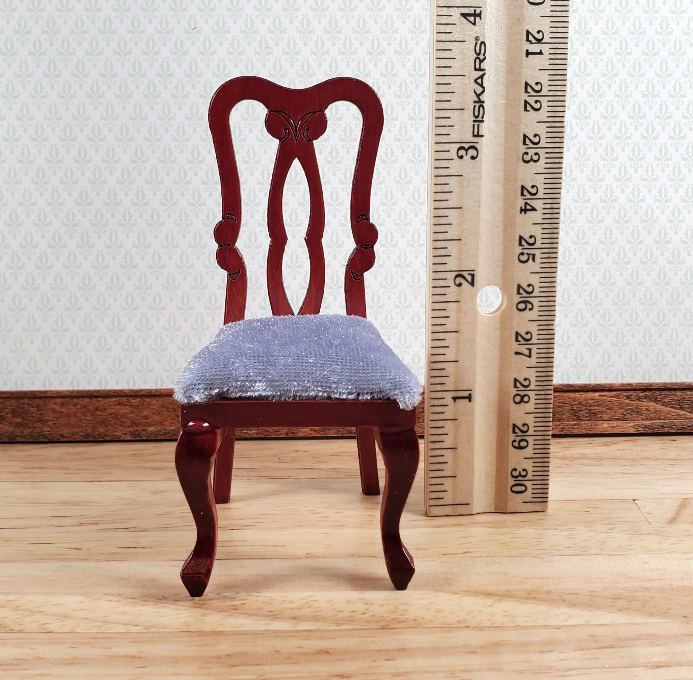 Dollhouse Oval Dining Room Table 4 Chairs Mahogany Finish 1:12 Scale Furniture - Image 7