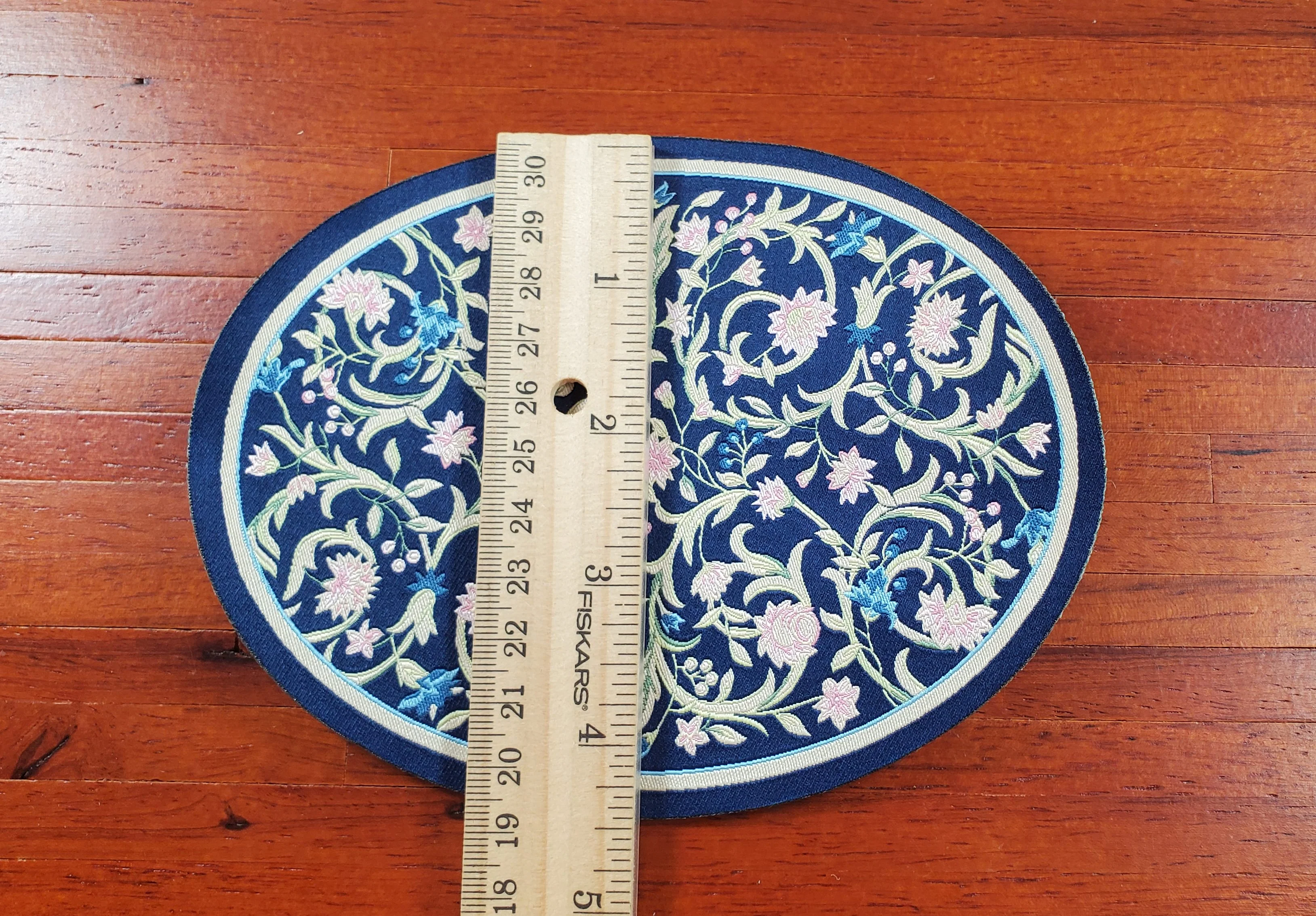 Dollhouse Oval Rug Fabric Navy Blue Pink Floral 1:12 Scale Miniature - Image 3