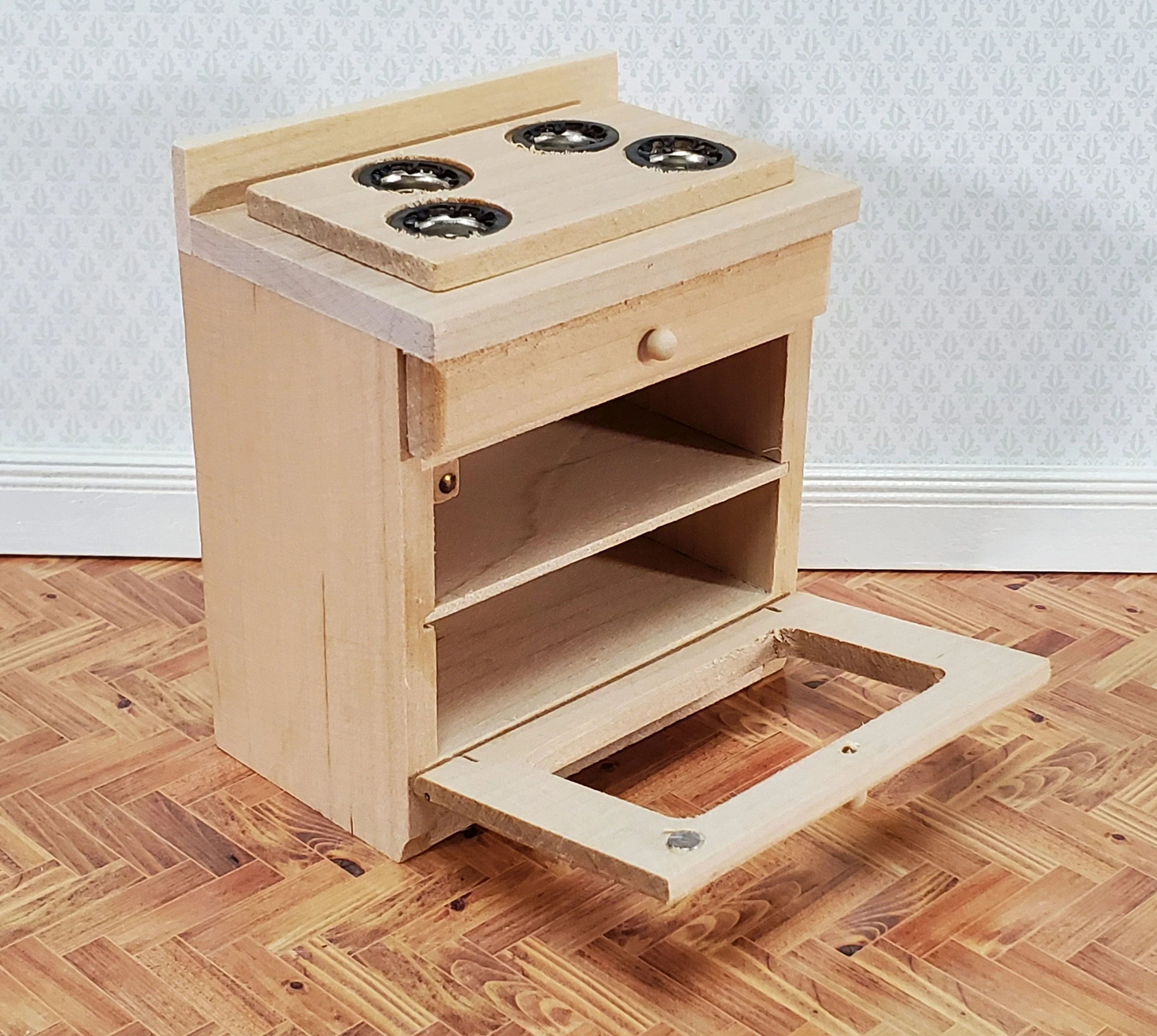 Dollhouse Oven with Stove Top 1:12 Scale Miniature Furniture Unpainted Wood - Image 2