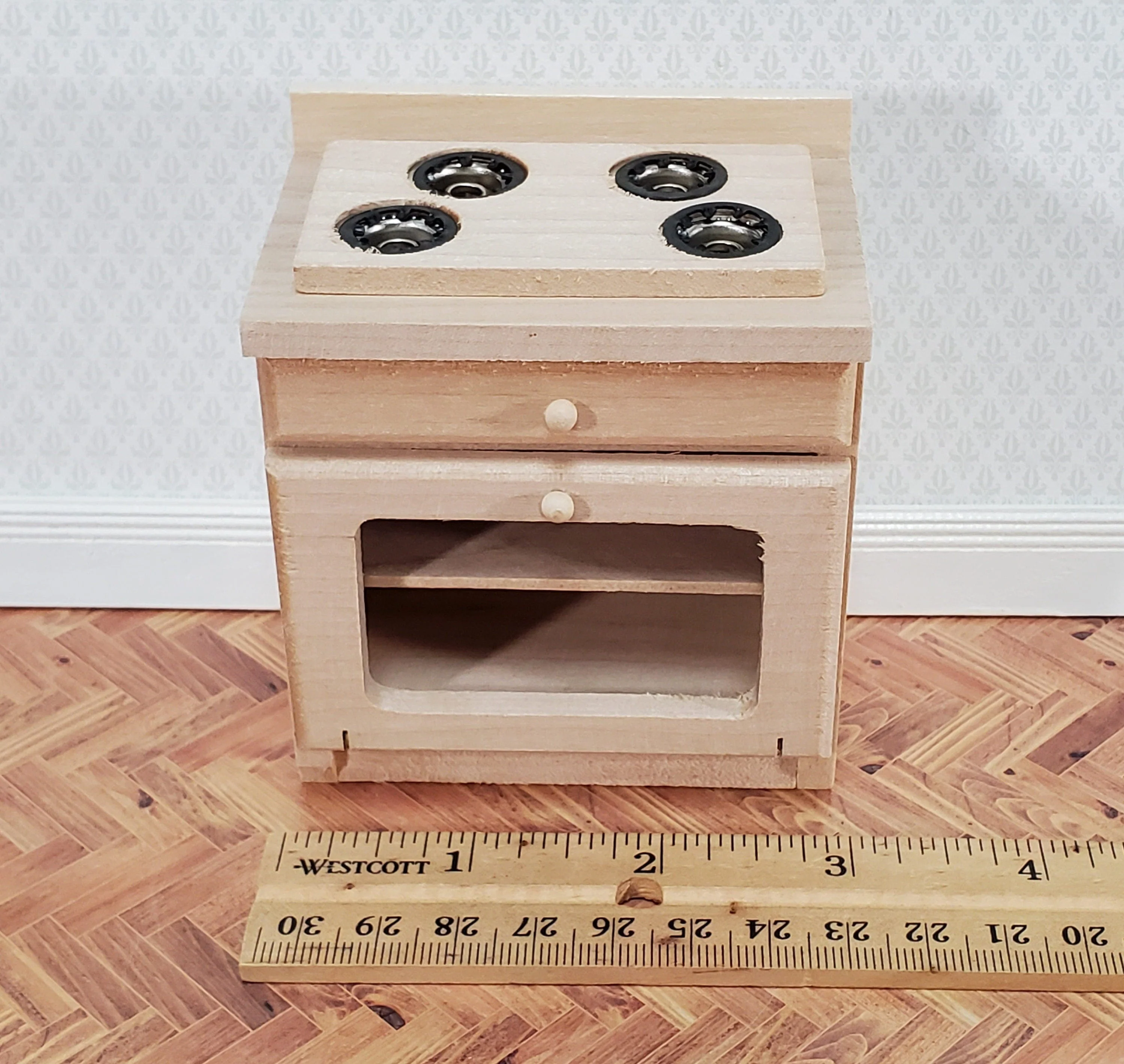 Dollhouse Oven with Stove Top 1:12 Scale Miniature Furniture Unpainted Wood - Image 4