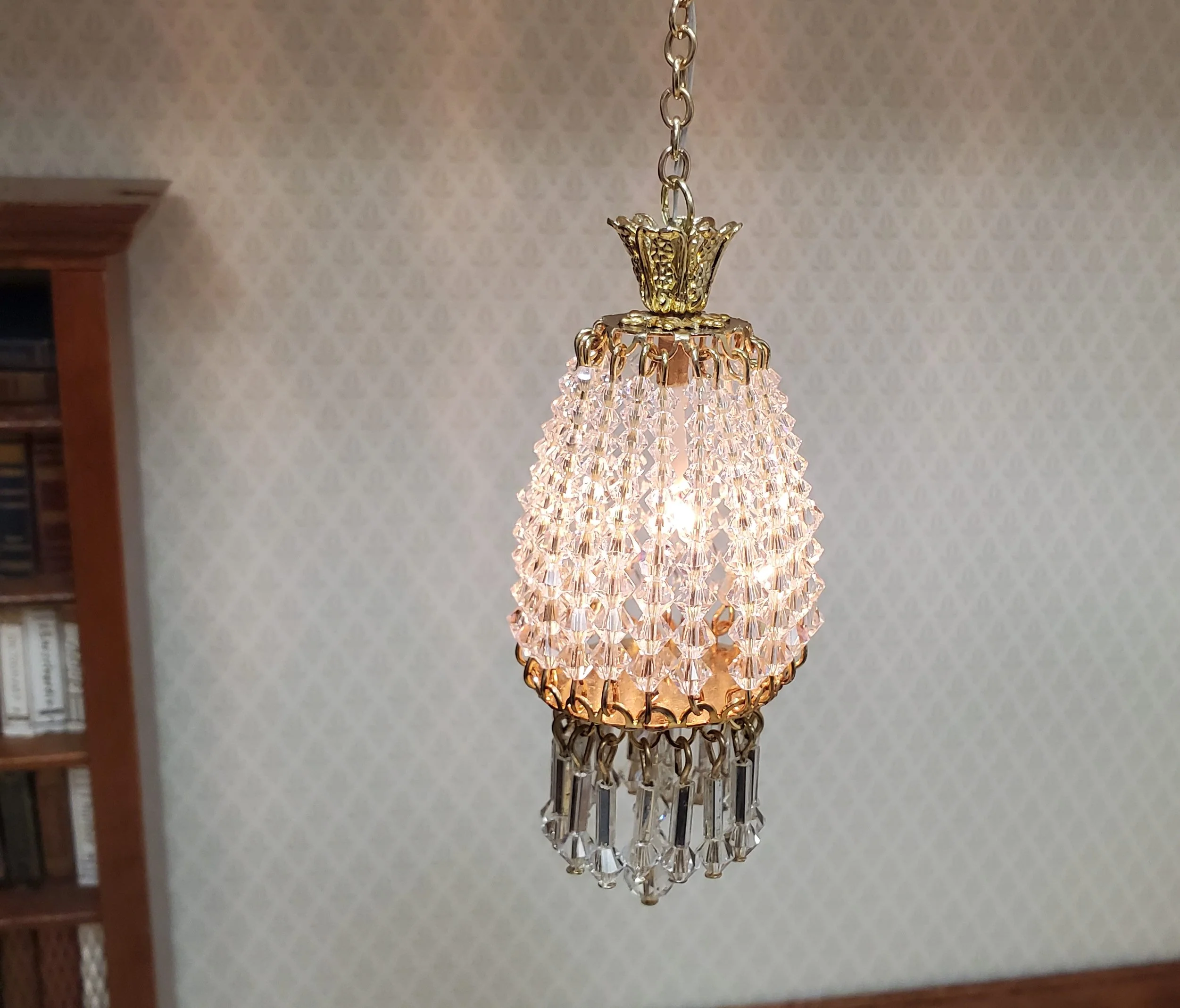 Dollhouse Parlor Chandelier II Light Real Glass Crystals 12 Volt 1:12 Scale - Image 2