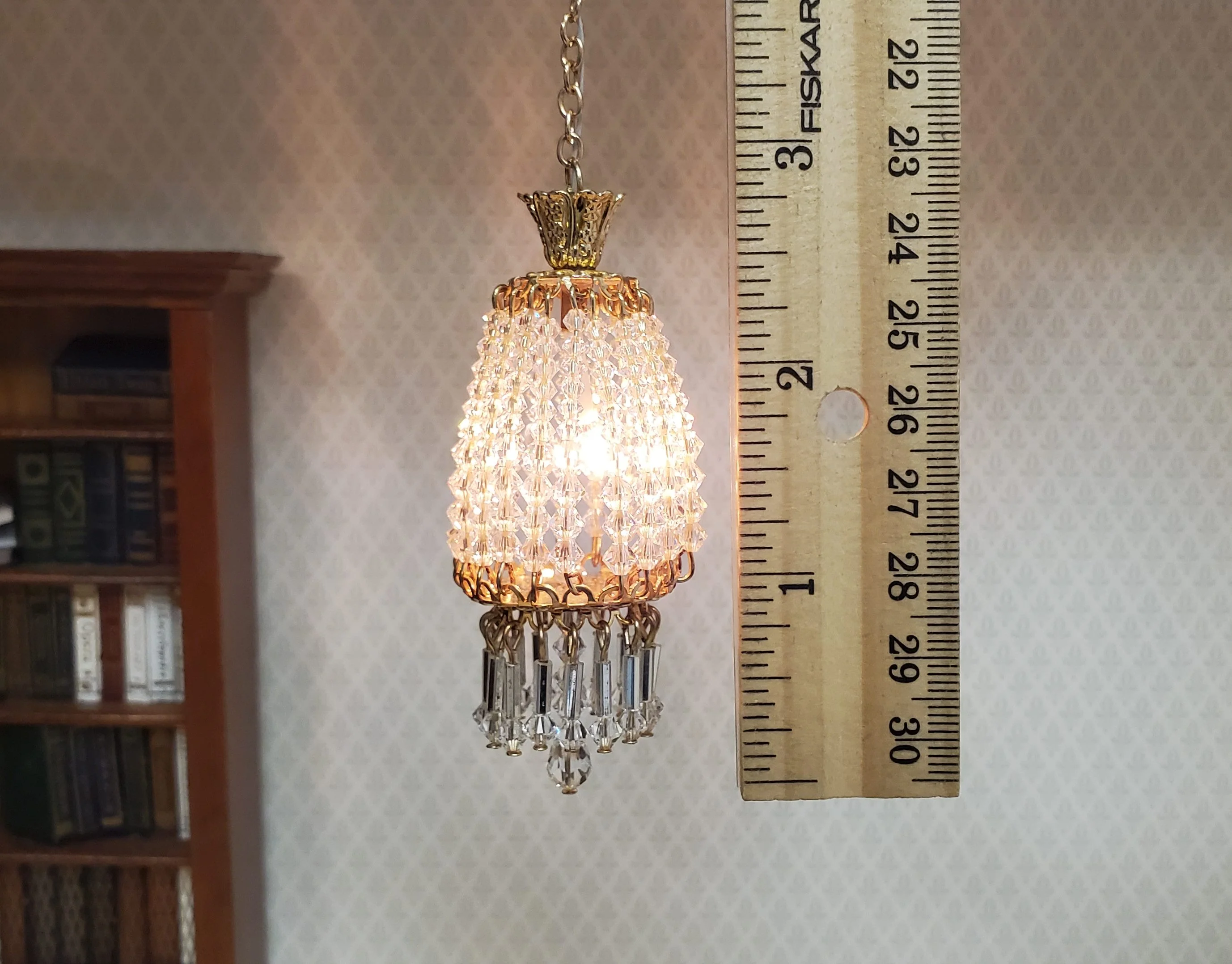 Dollhouse Parlor Chandelier II Light Real Glass Crystals 12 Volt 1:12 Scale - Image 5