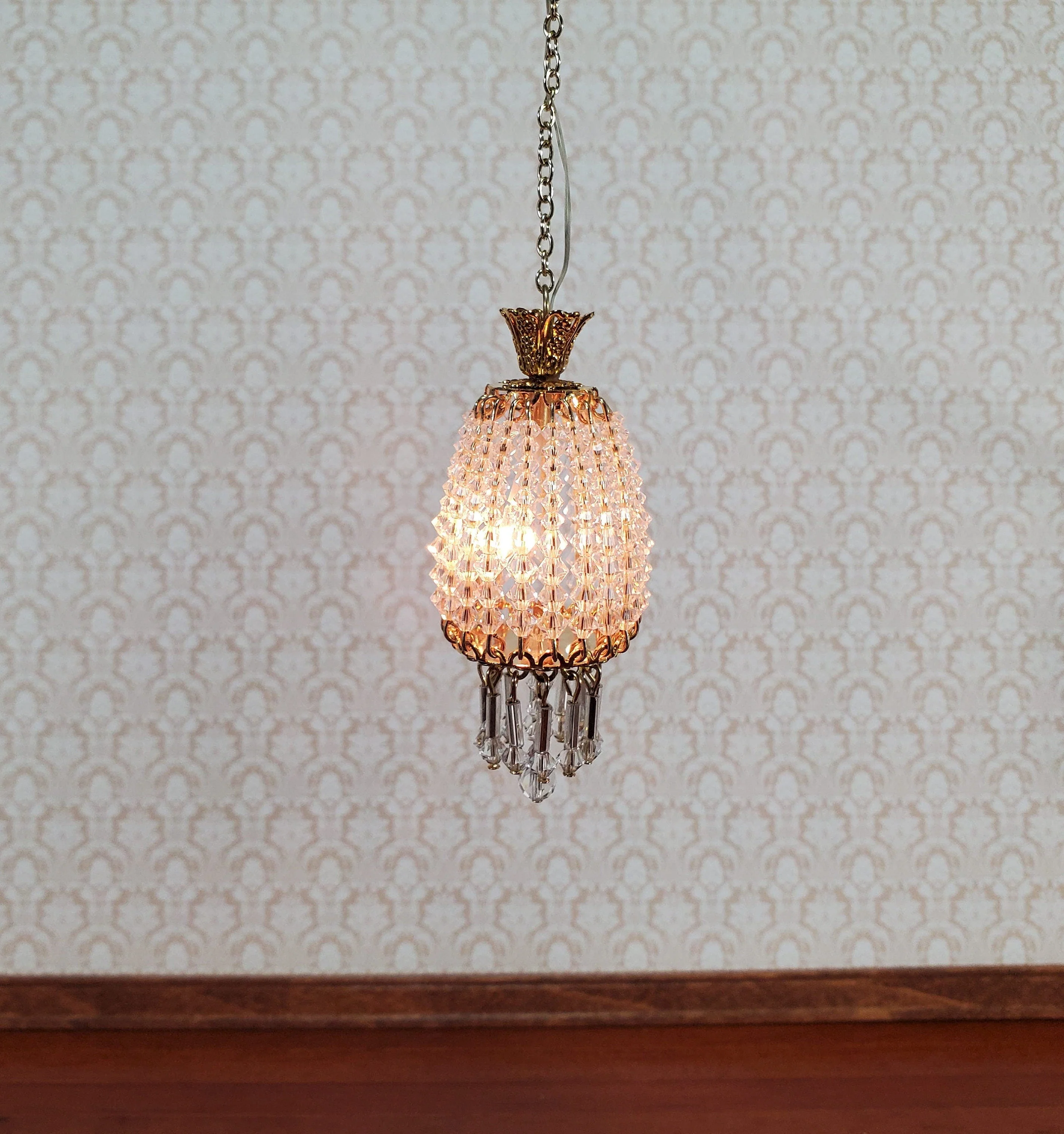 Dollhouse Parlor Chandelier Light Real Glass Crystals 12 Volt 1:12 Scale Miniature
