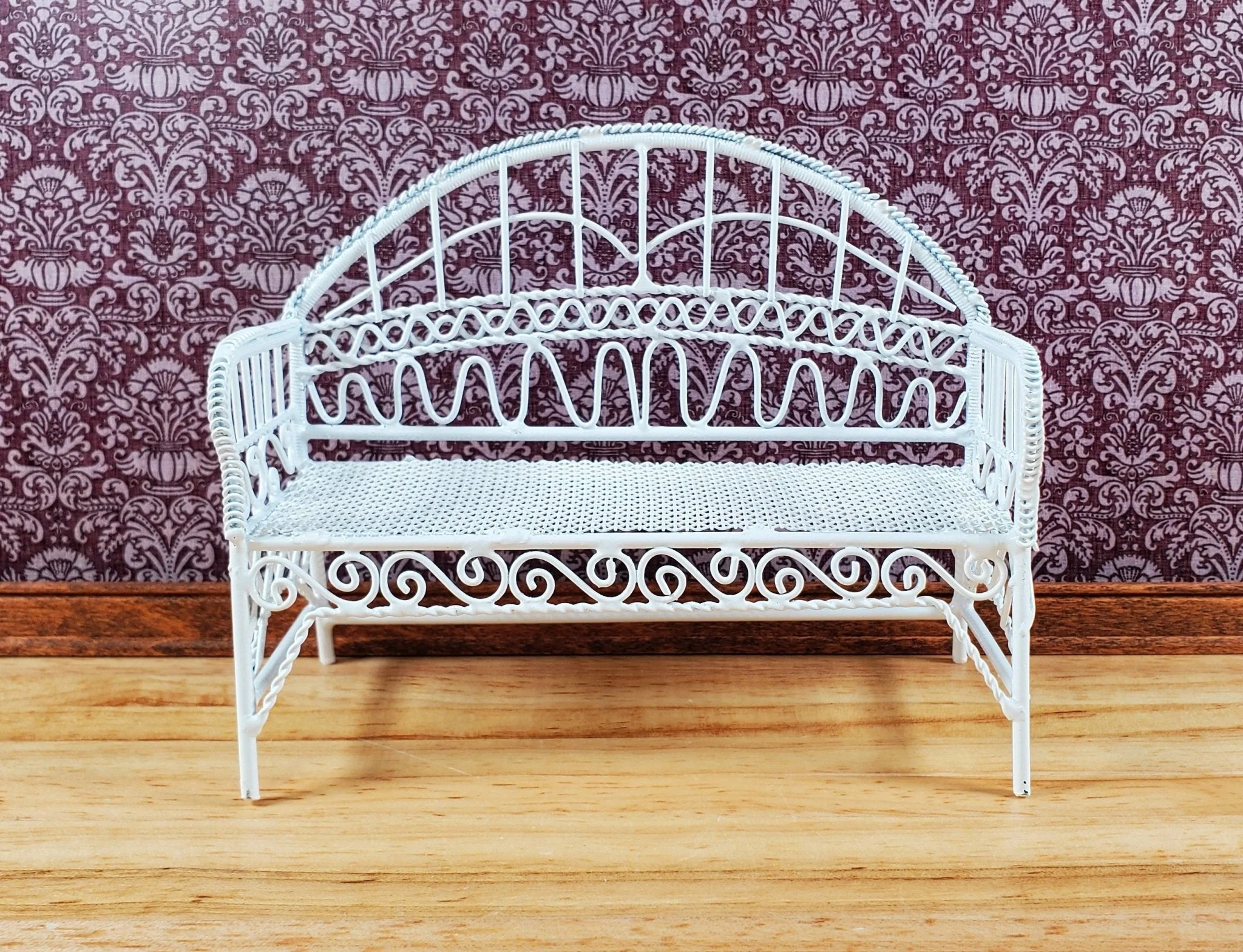 Dollhouse Patio Bench White Metal 1:12 Scale Miniature Fairy Garden Furniture