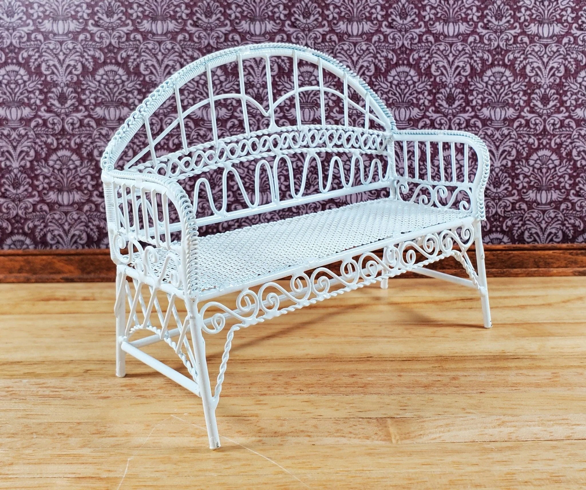 Dollhouse Patio Bench White Metal 1:12 Scale Miniature Fairy Garden Furniture - Image 2