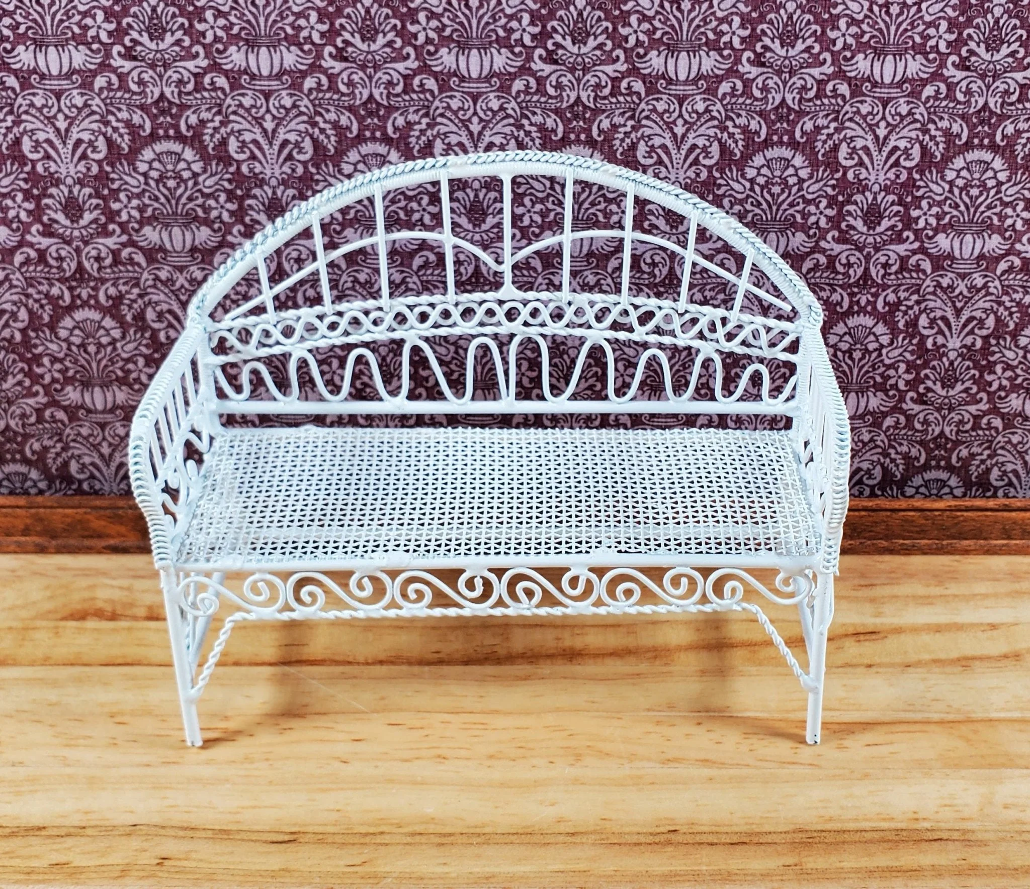 Dollhouse Patio Bench White Metal 1:12 Scale Miniature Fairy Garden Furniture - Image 3