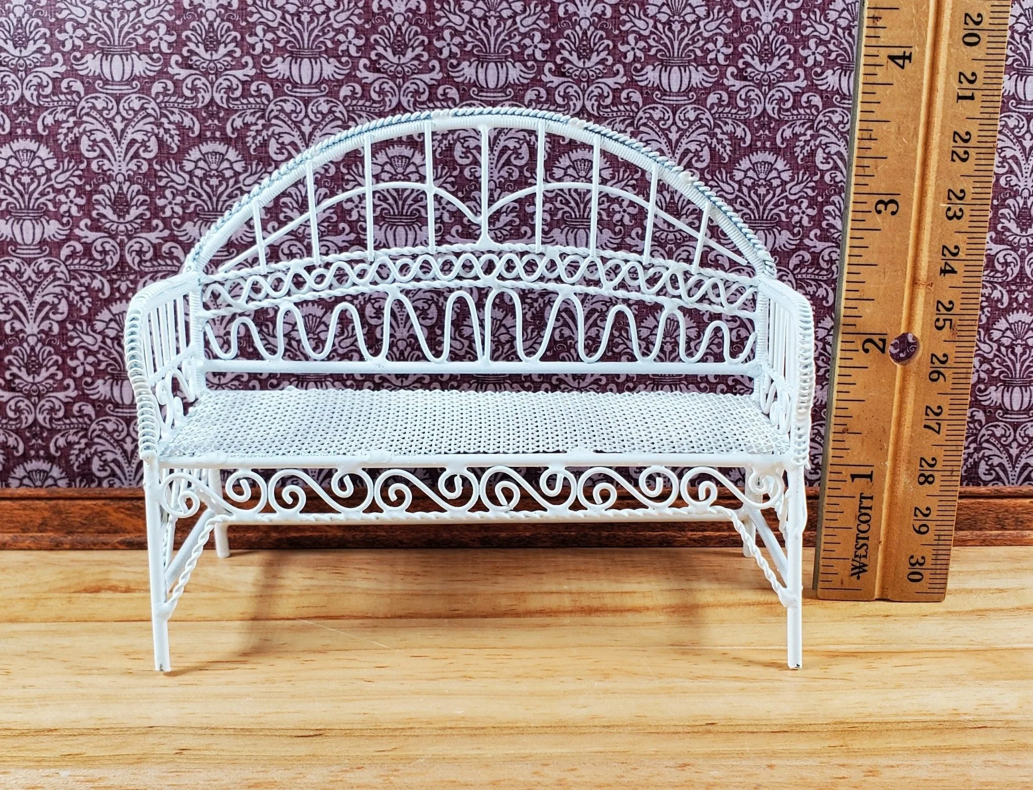 Dollhouse Patio Bench White Metal 1:12 Scale Miniature Fairy Garden Furniture - Image 4