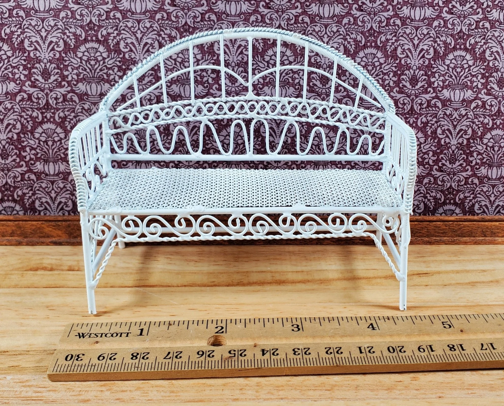 Dollhouse Patio Bench White Metal 1:12 Scale Miniature Fairy Garden Furniture - Image 5
