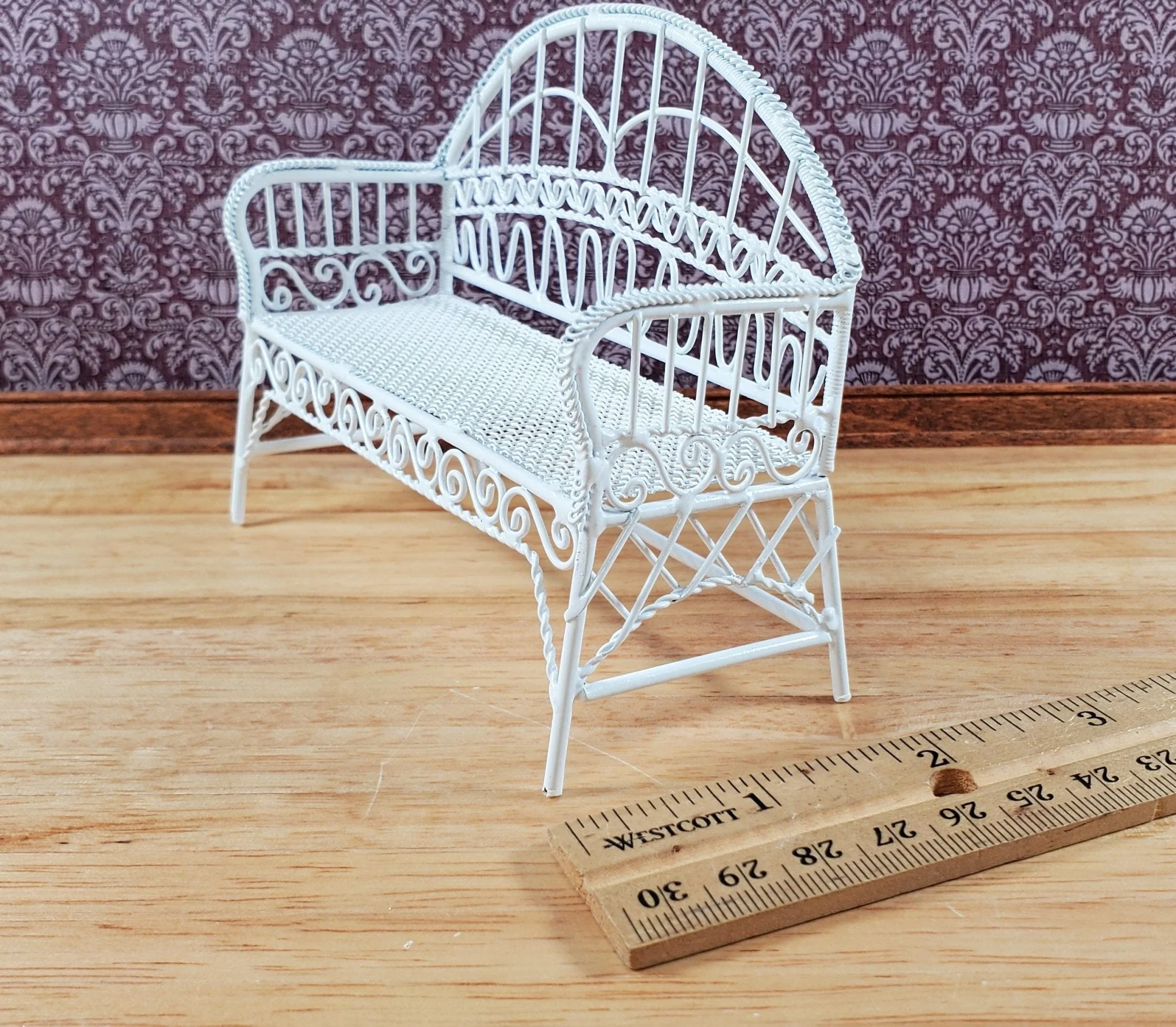 Dollhouse Patio Bench White Metal 1:12 Scale Miniature Fairy Garden Furniture - Image 6