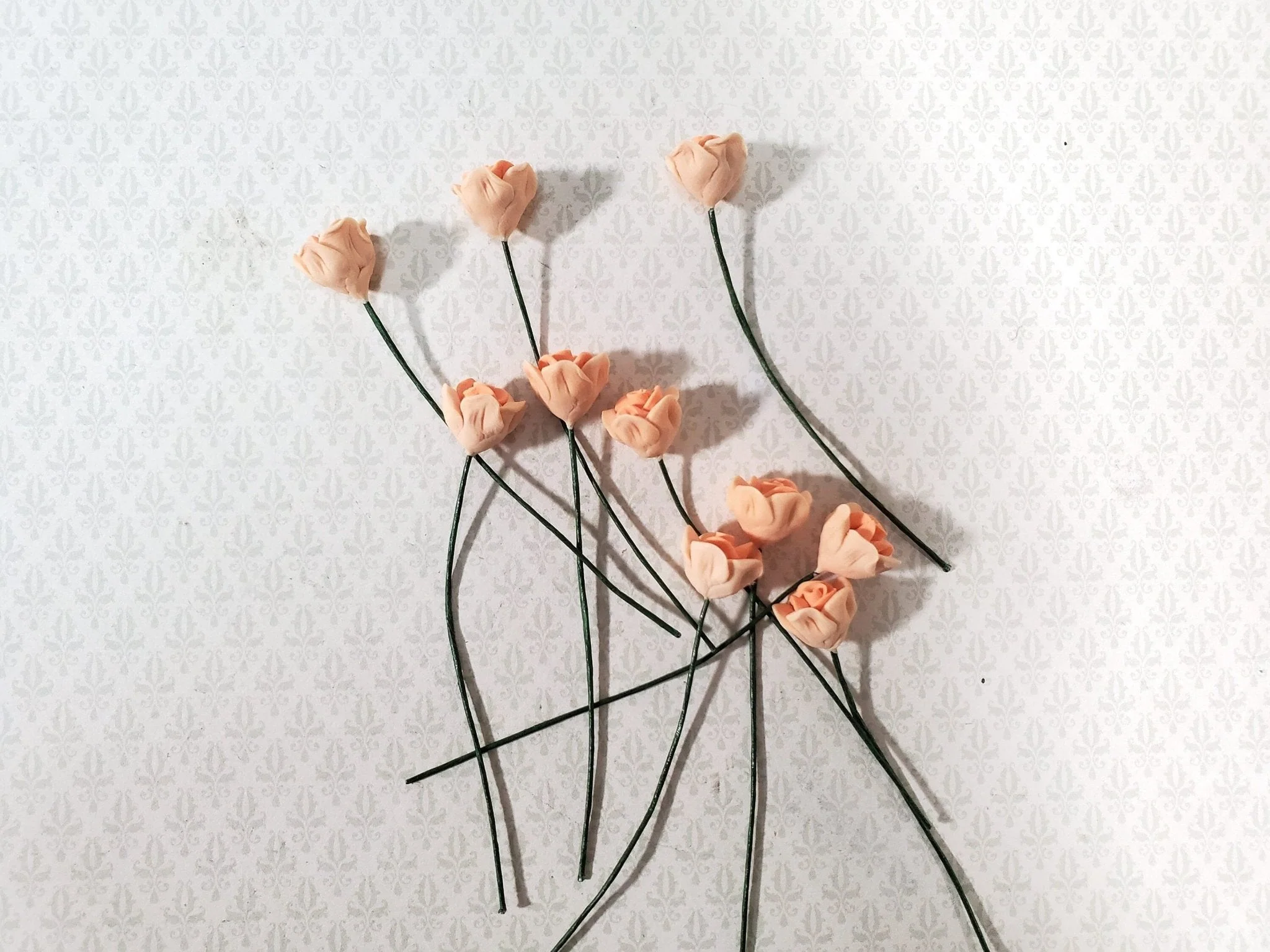 Dollhouse Peach Roses Flowers Set of 10 with Stems 1:12 Scale Miniature Garden - Image 3
