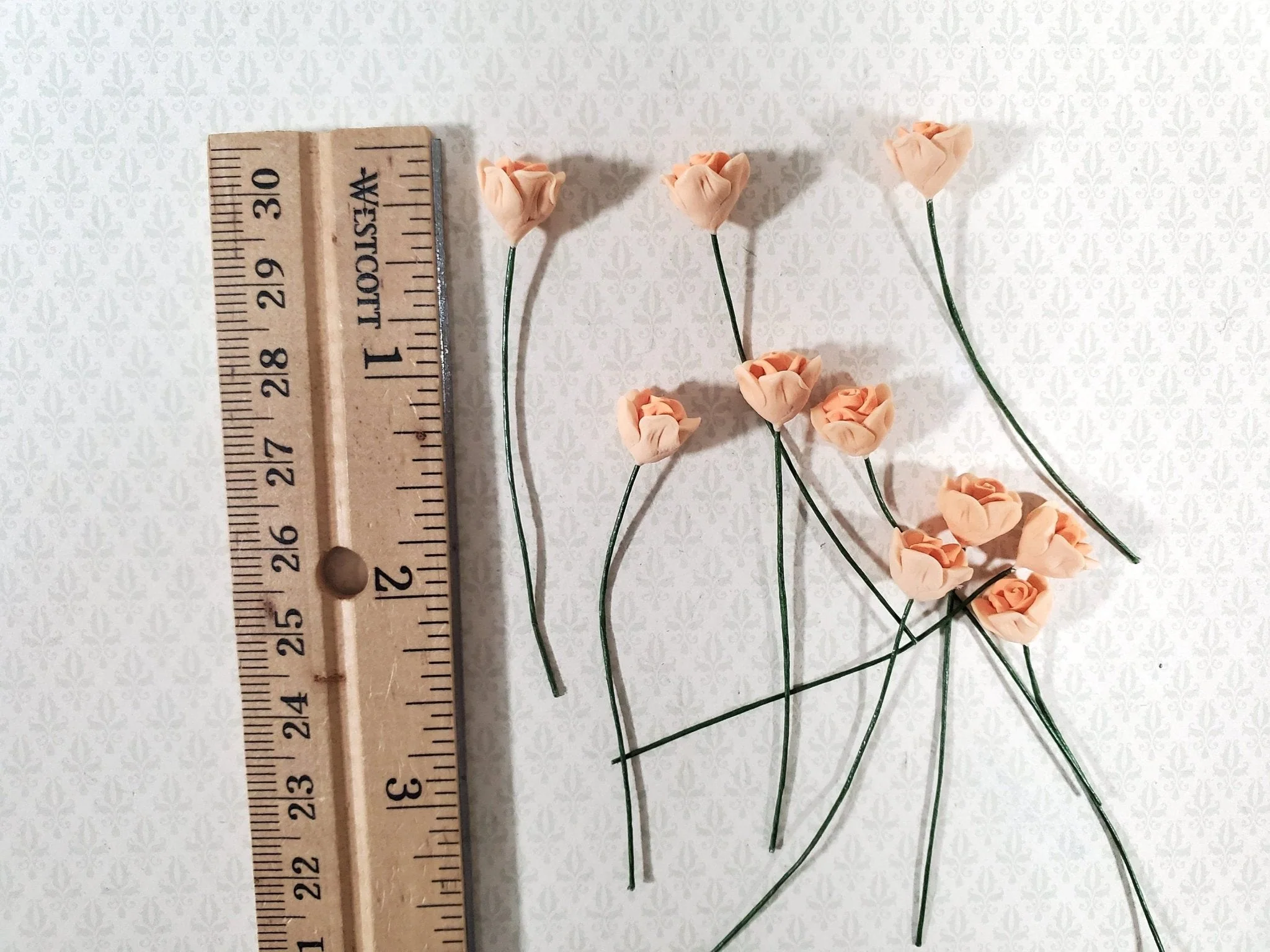 Dollhouse Peach Roses Flowers Set of 10 with Stems 1:12 Scale Miniature Garden - Image 4
