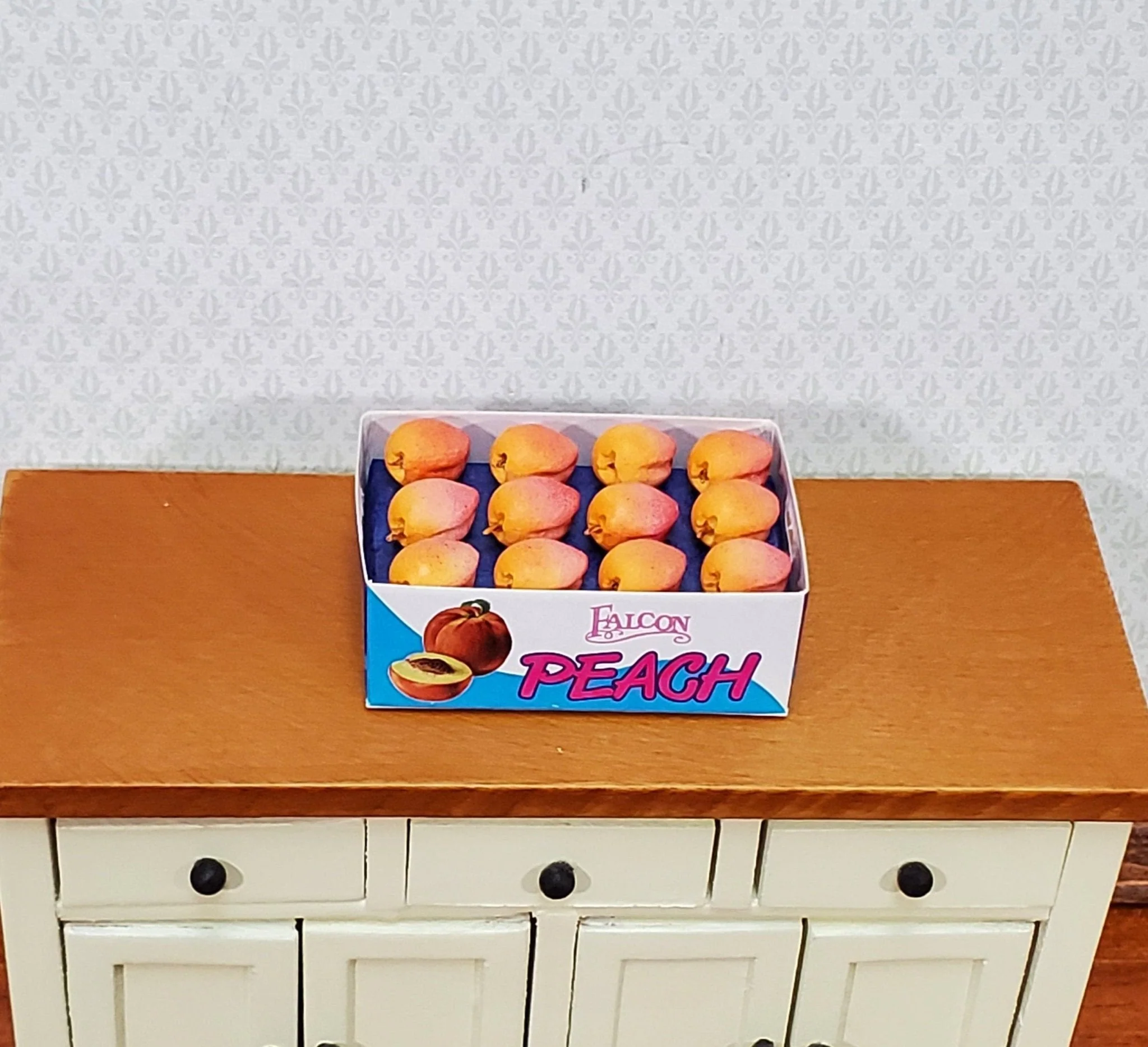 Dollhouse Peaches Case Box 1:12 Scale Miniature Kitchen Food by Falcon Miniatures