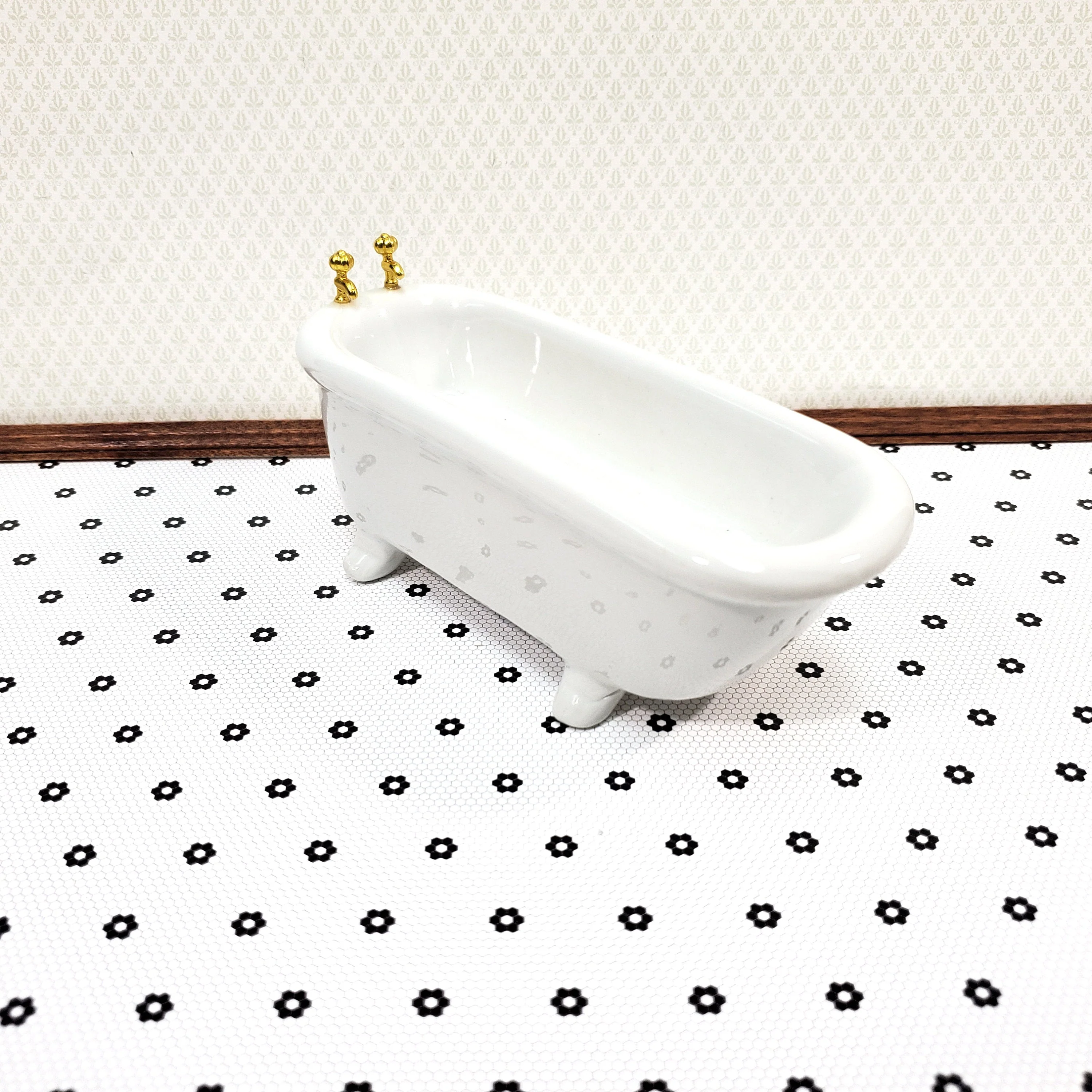 Dollhouse Penny Tile Paper with Black Hexagon Flowers Floor 1:12 Scale Itsy Bitsy - Image 4