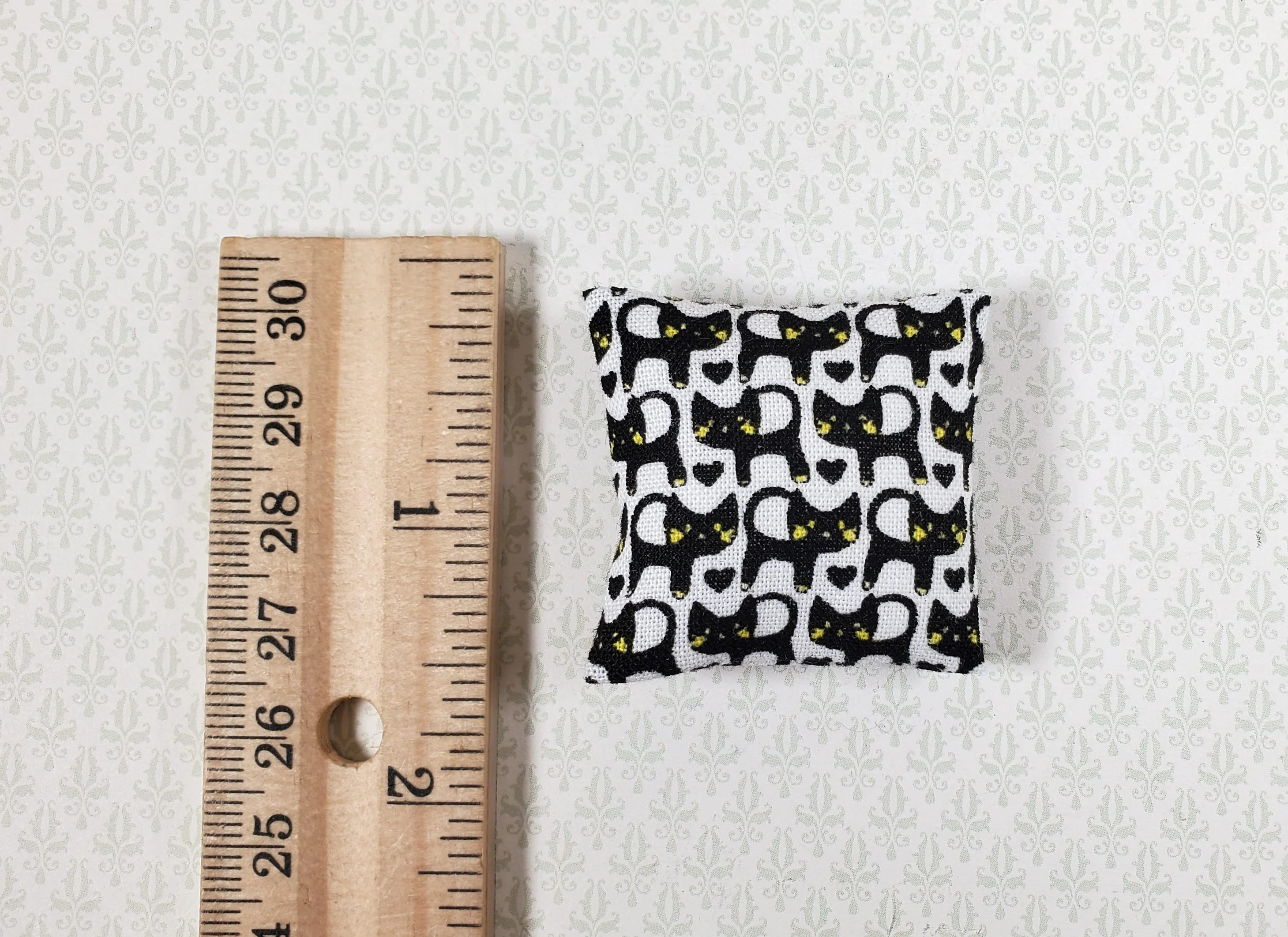 Dollhouse Pillow Black Cats Modern Handmade 1:12 Scale Miniature 1 1/2" - Image 3