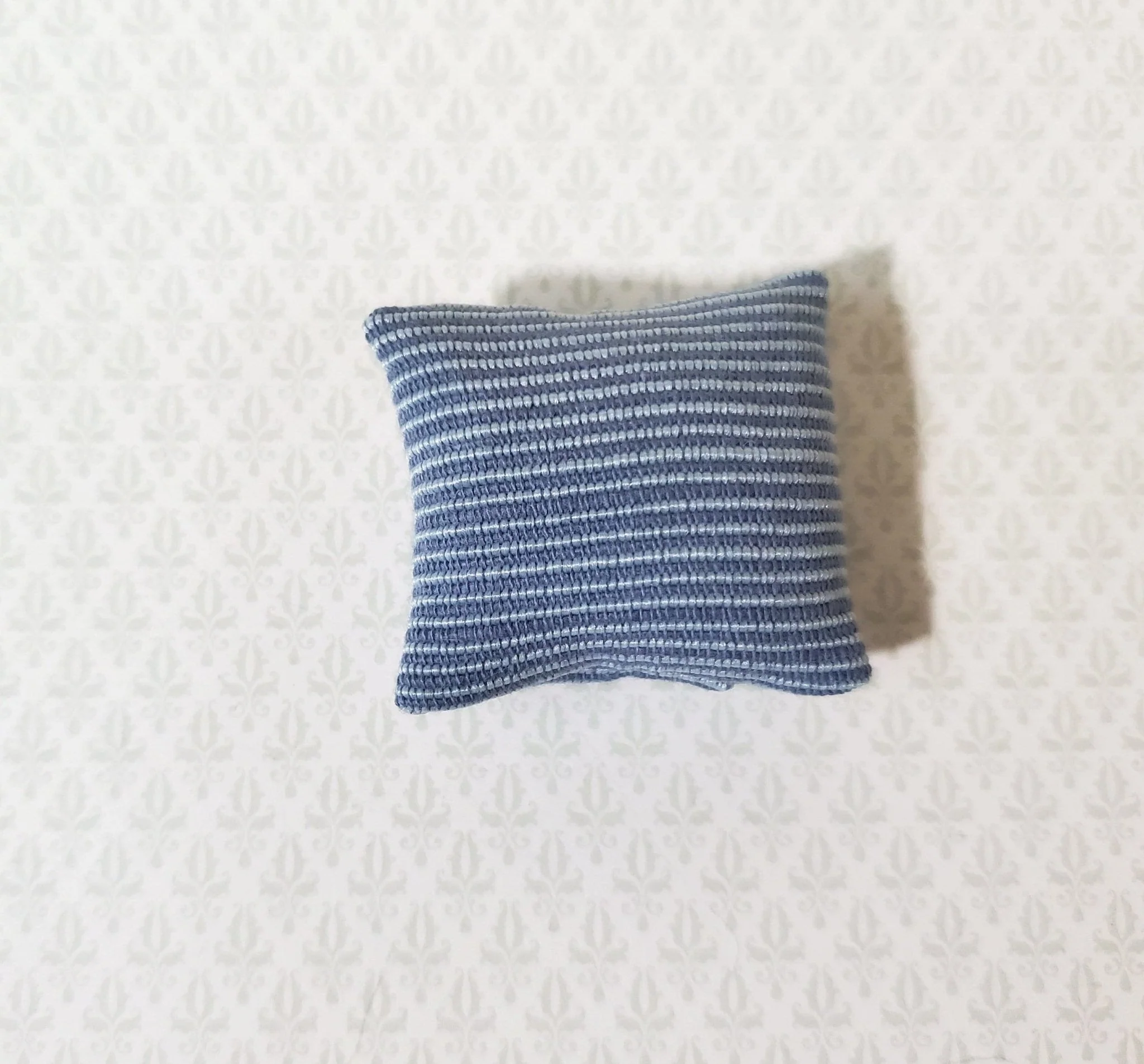 Dollhouse Pillow Blue & White Handmade 1:12 Scale Miniature 1 3/8"