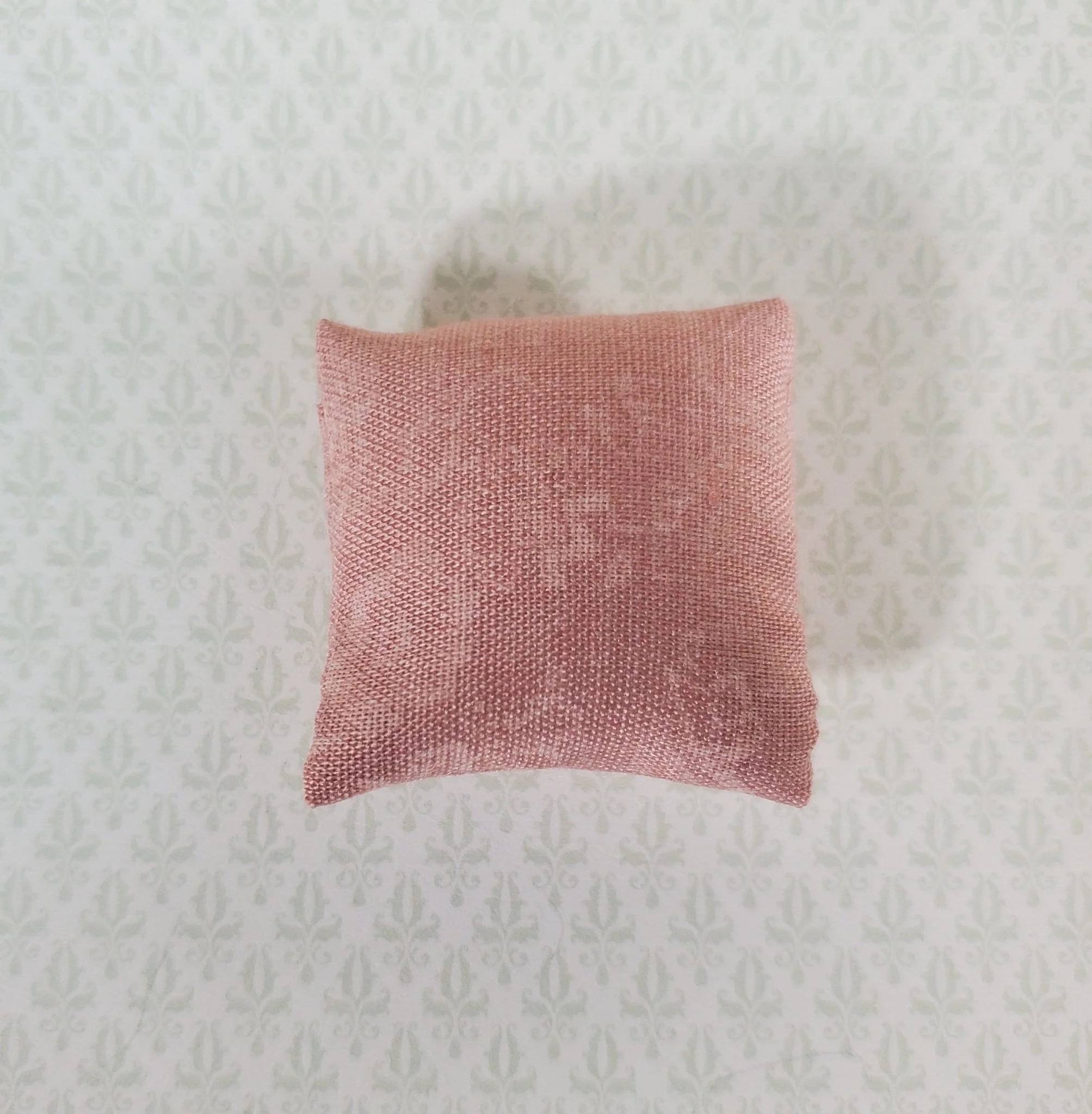 Dollhouse Pillow Dusty Rose with Floral Pattern Handmade 1:12 Scale Miniature