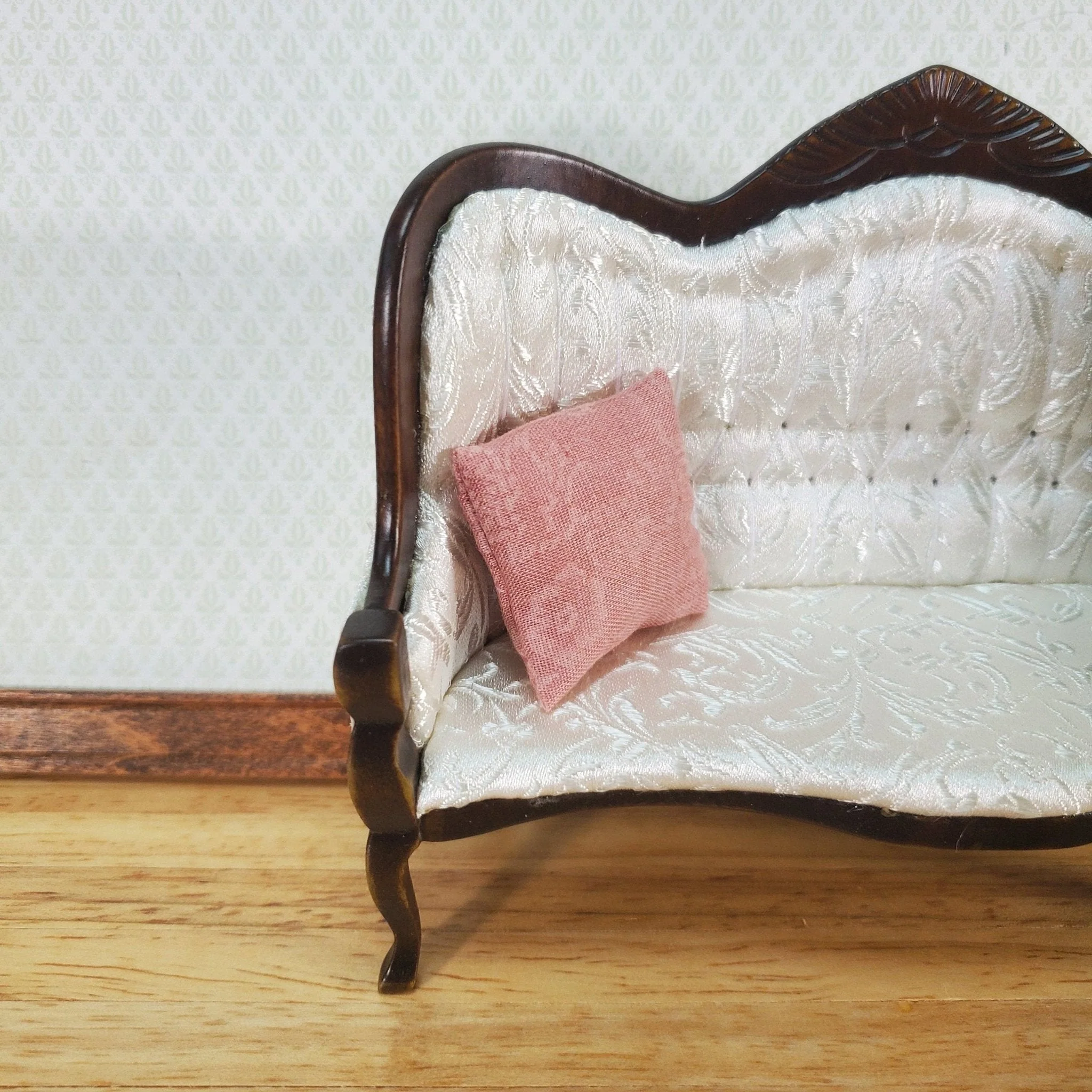 Dollhouse Pillow Dusty Rose with Floral Pattern Handmade 1:12 Scale Miniature - Image 2