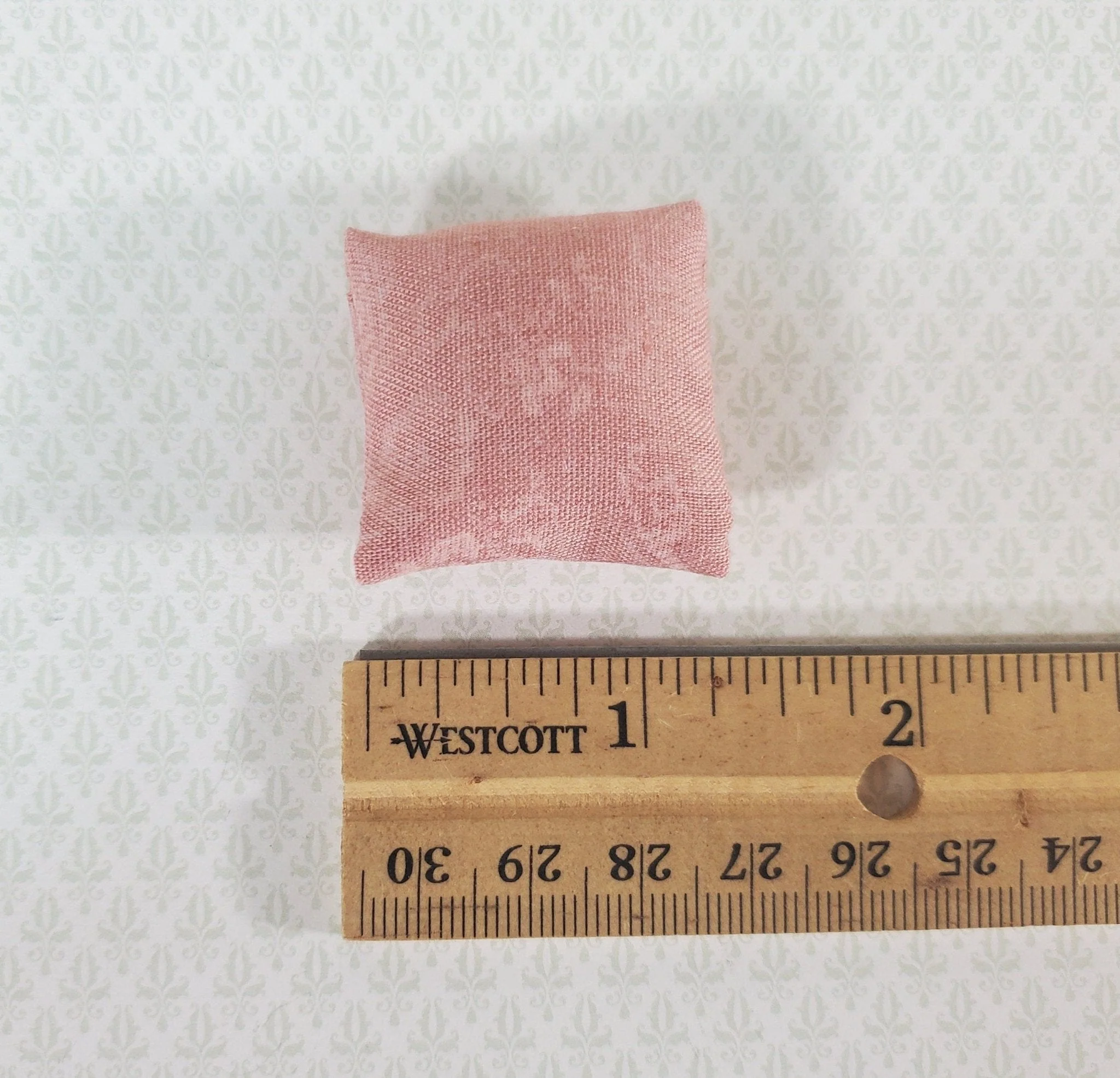 Dollhouse Pillow Dusty Rose with Floral Pattern Handmade 1:12 Scale Miniature - Image 3