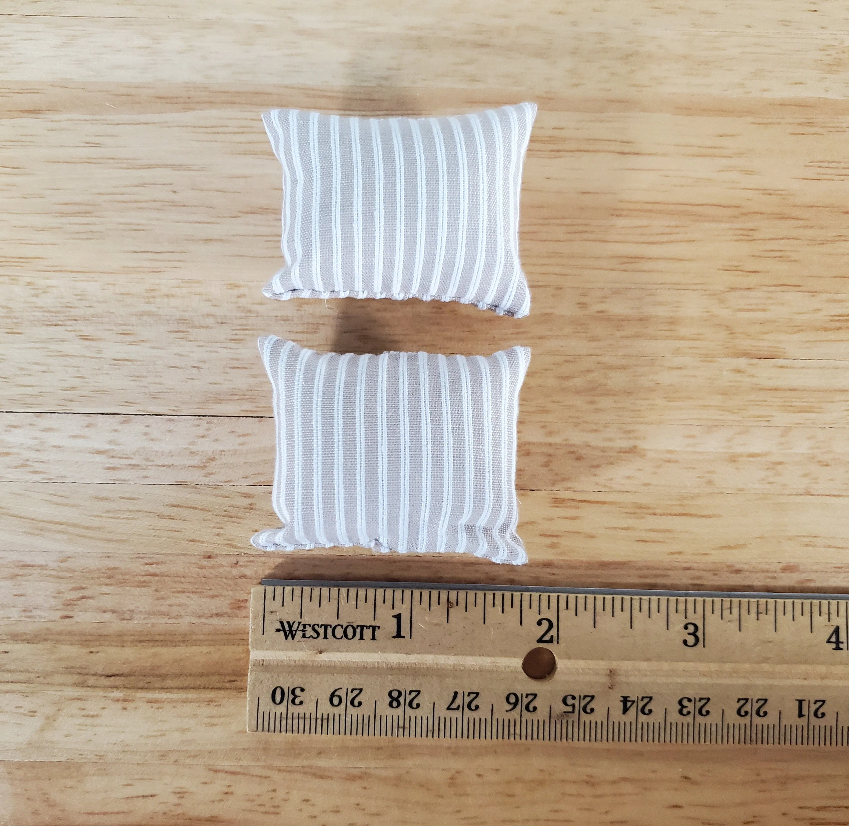 Dollhouse Pillows Beige & White Striped Set of 2 1:12 Scale Miniature - Image 3